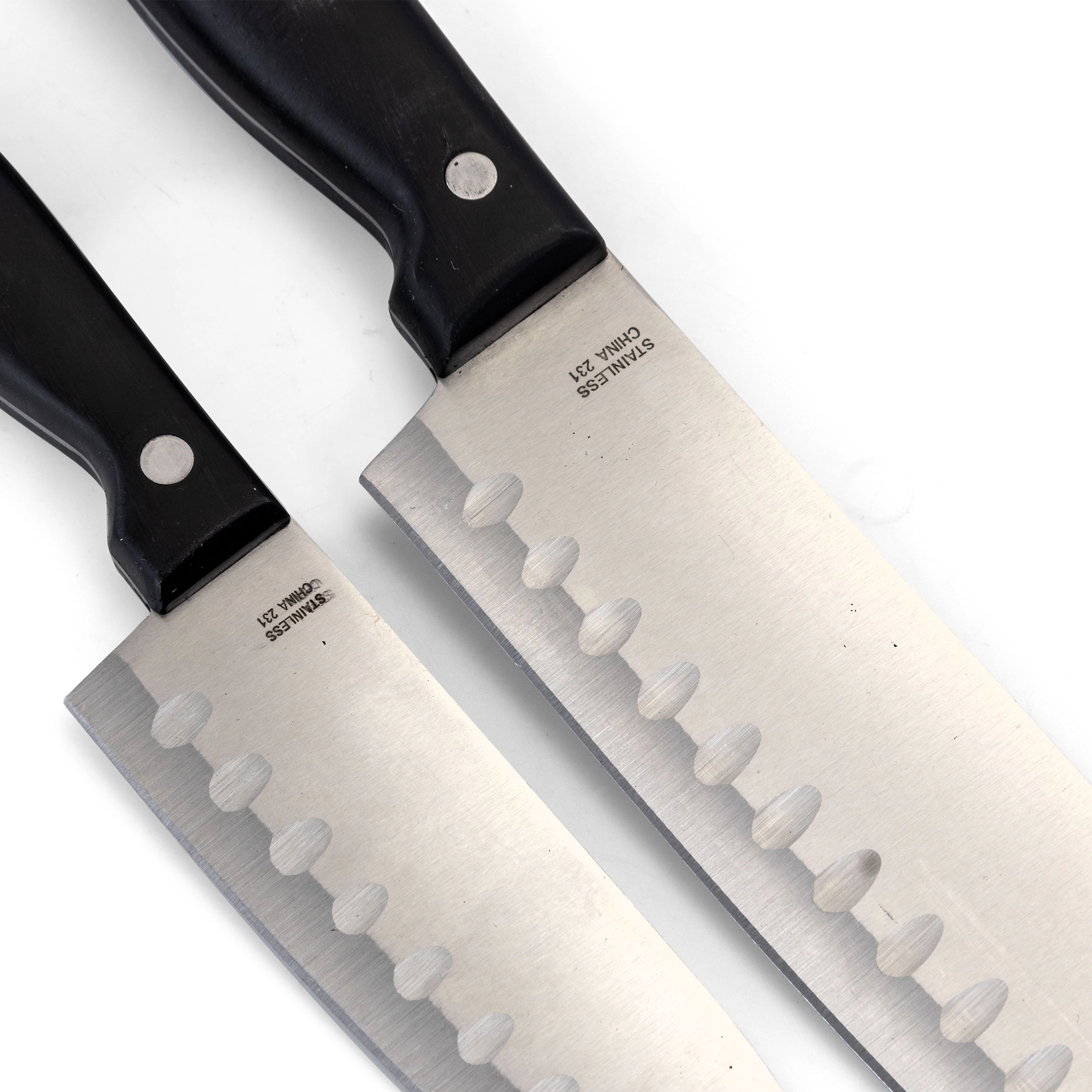 Oster Granger 2 Piece Stainless Steel Santoku Knife Set with Black Handles
