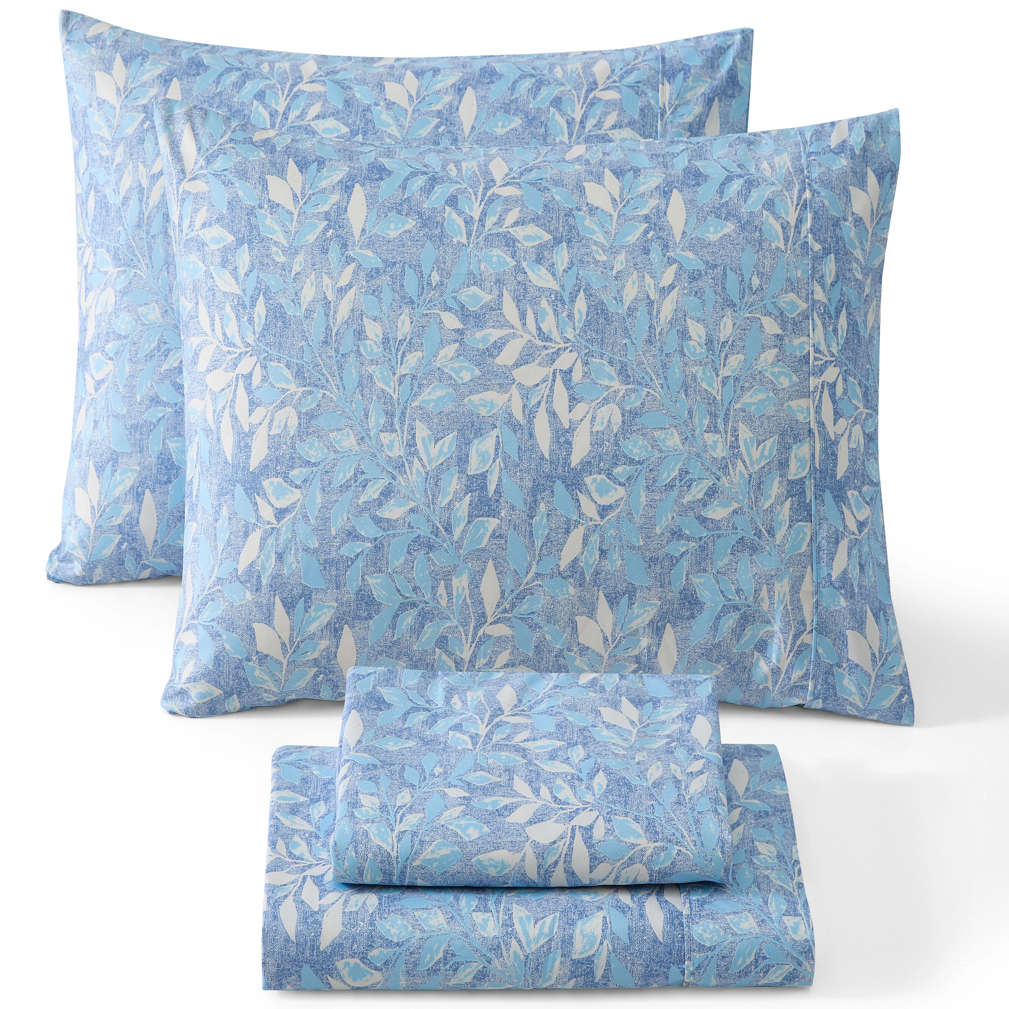 HLC.ME Leaves Printed Floral Bed Sheets Set - Wrinkle Resistant & Ultra Soft Fits Mattresses up to 15 Inches Deep