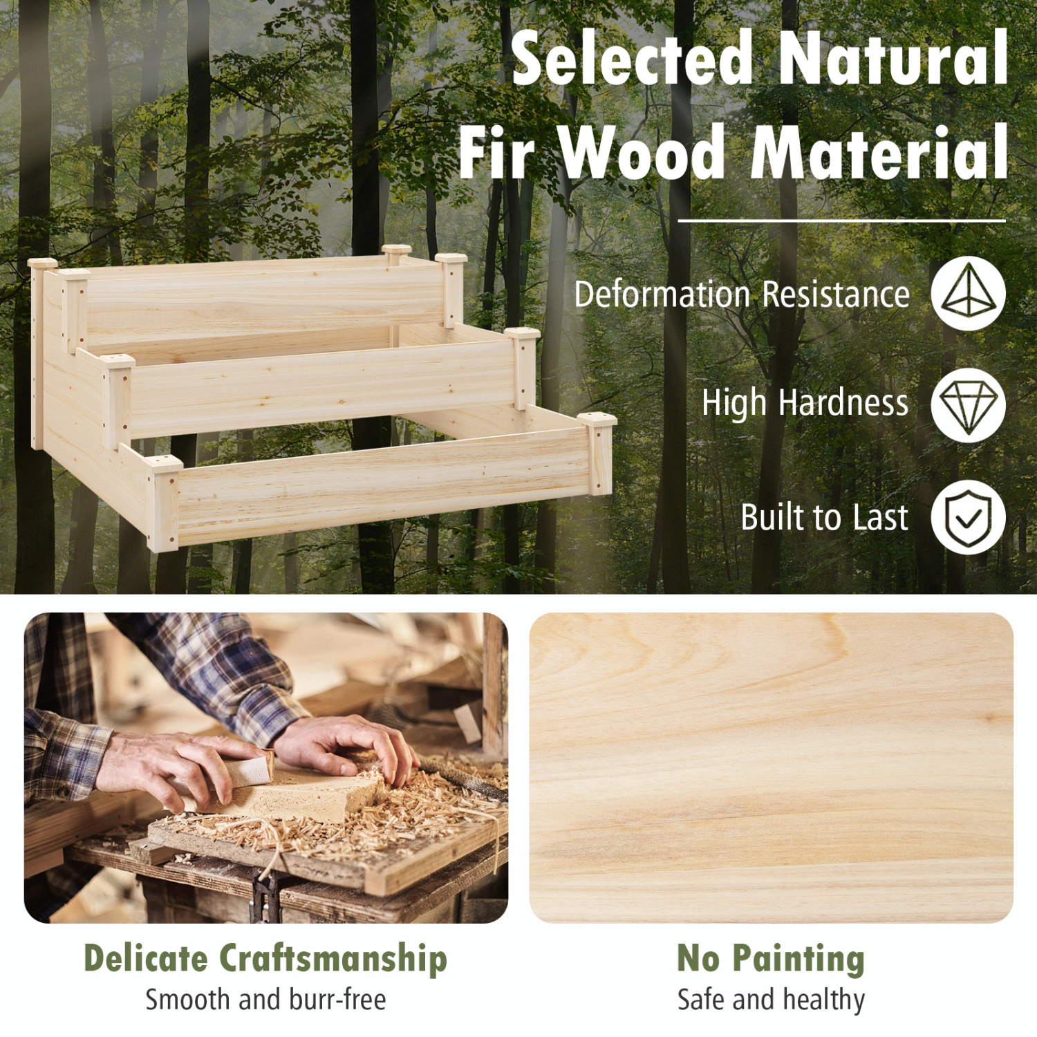 Slickblue Unisex 3-Tier Wooden Raised Garden Bed Planter