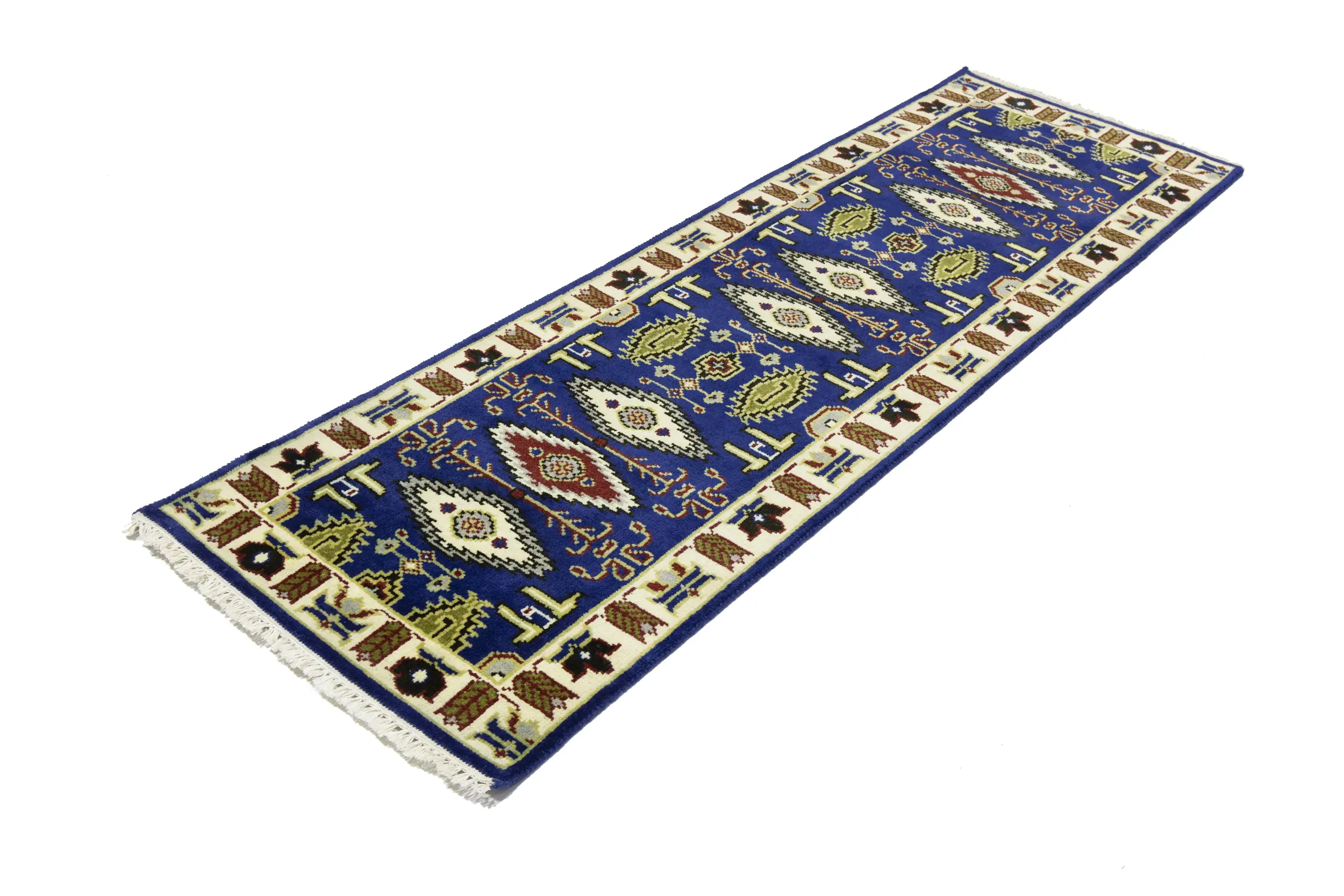 Magic Rugs 2'6 X 8'1 Hand Knotted Navy Geometric Kazak Wool Runner Rug