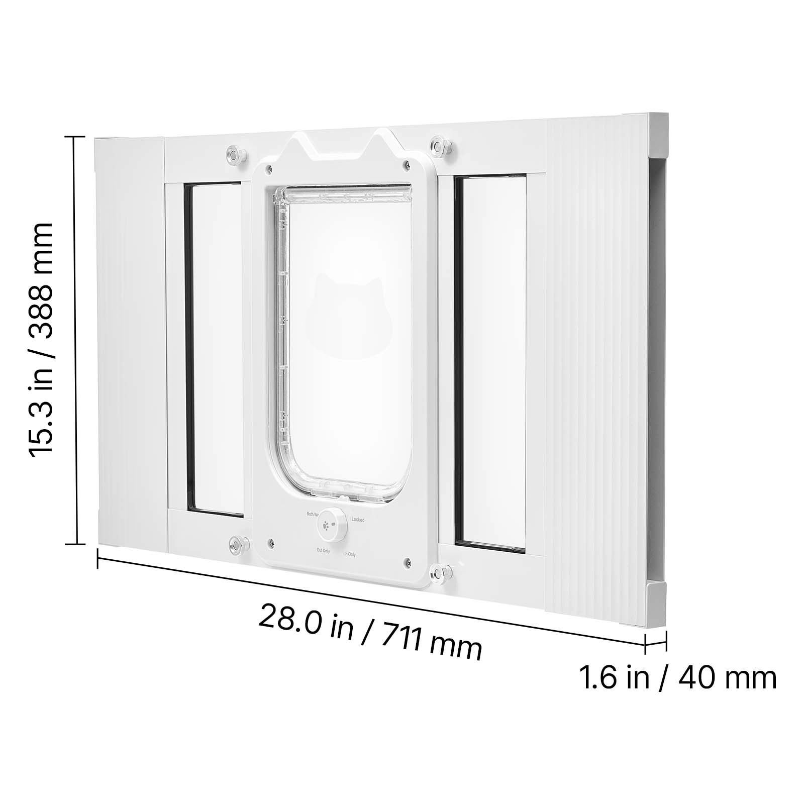HONGGE Cat Door for Window Adjustable to Fit Window Width - 4 Secure Lock Modes Aluminum Frame and High-Transparency