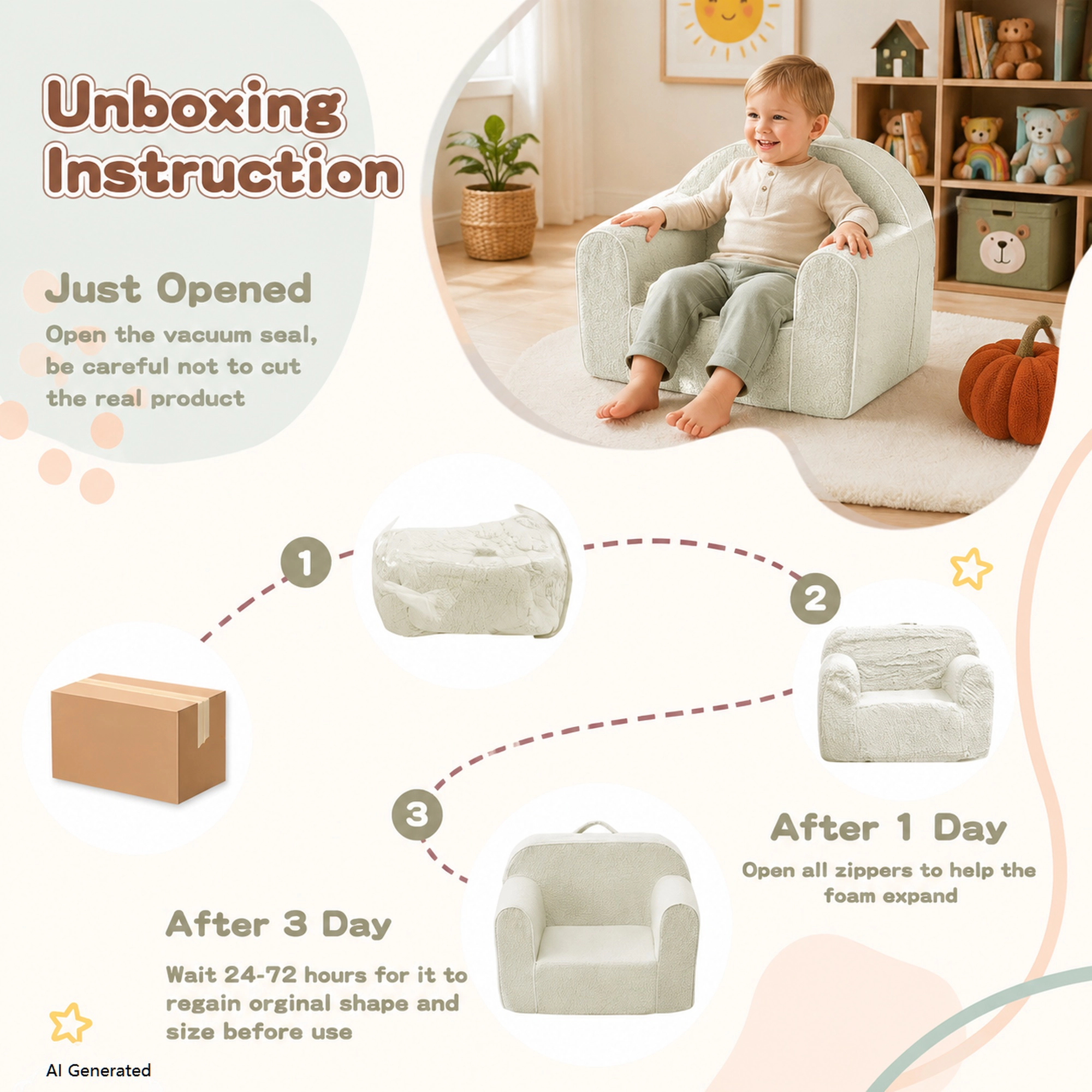 Unikome Kids Foam Couch Chair – Toddler Armchair Ages, Soft Plush Portable Children Sofa with Handle
