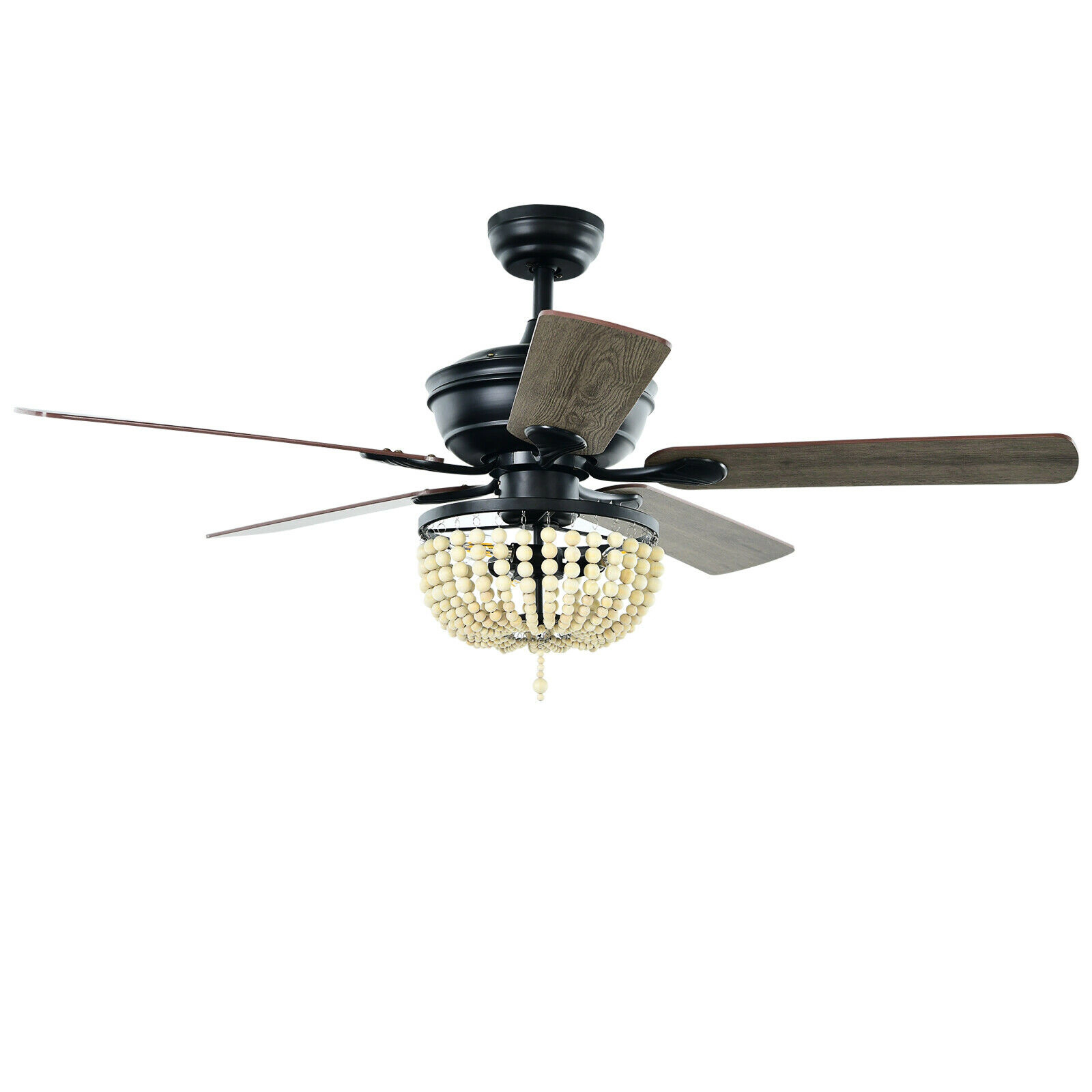 SUGIFT Black 5-Blade Retro Ceiling Fan with Beaded Lampshade and Remote Control 52-in Dia 5530-CFM