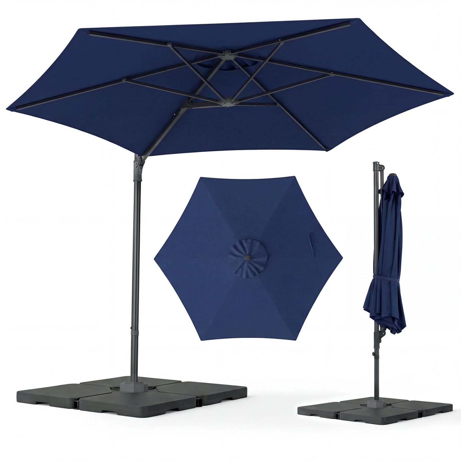 SUGIFT 10-ft Navy Blue Offset Cantilever Patio Umbrella with 360-Degree Rotation Vented Top and Cross Base