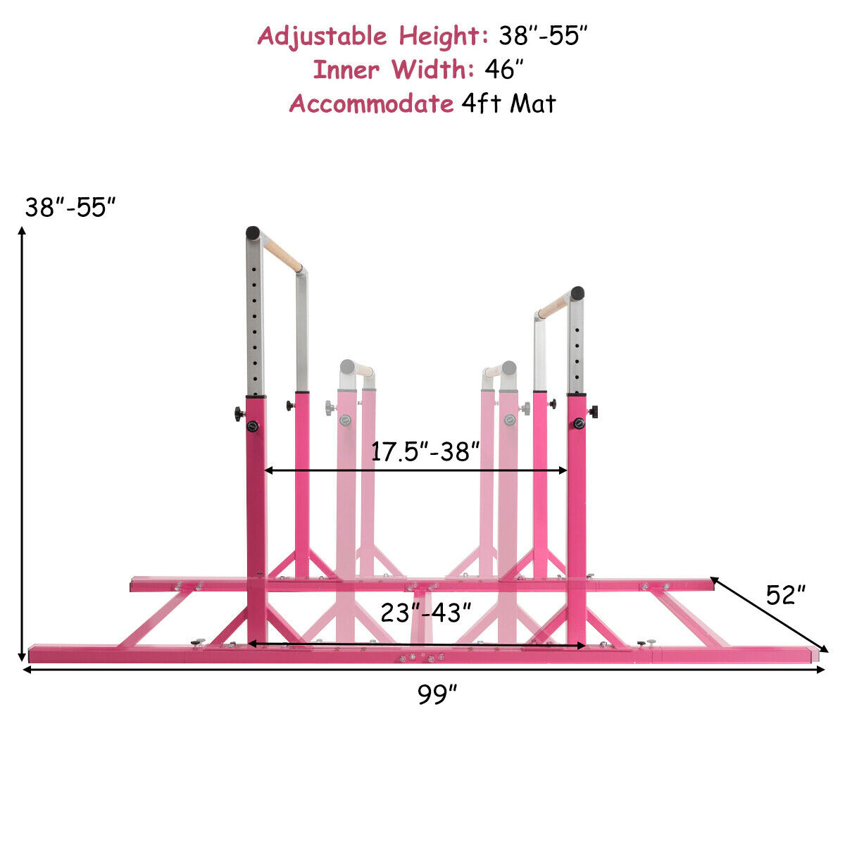 SUGIFT 220-lb Capacity 11-Level 38-in to 55-in Height Adjustable Kids Gymnastics Bamboo Parallel Bars