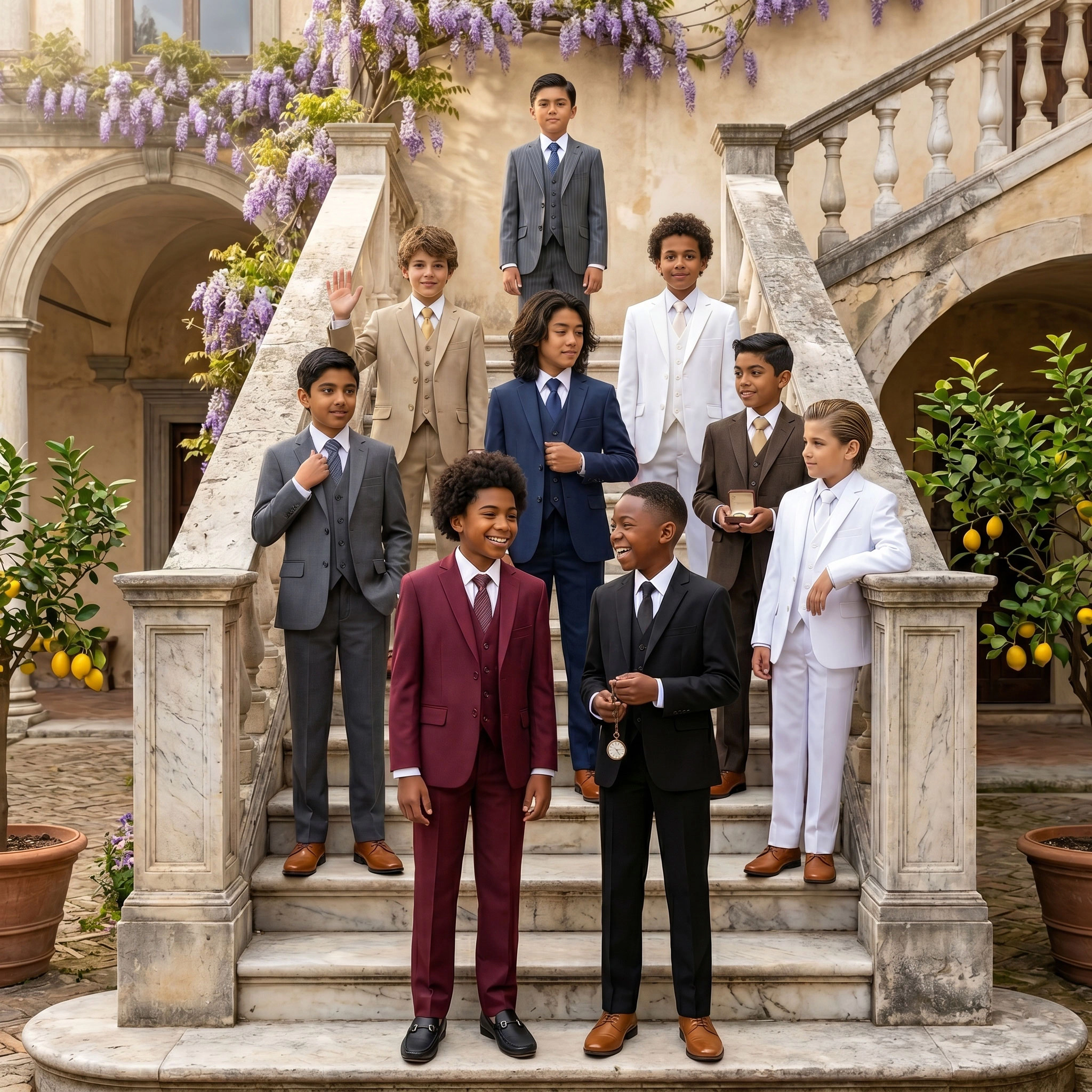 Tazzio Little & Big Boys 5-Pc. Solid Textured Suit Set, Includes Dress Shirt and Tie