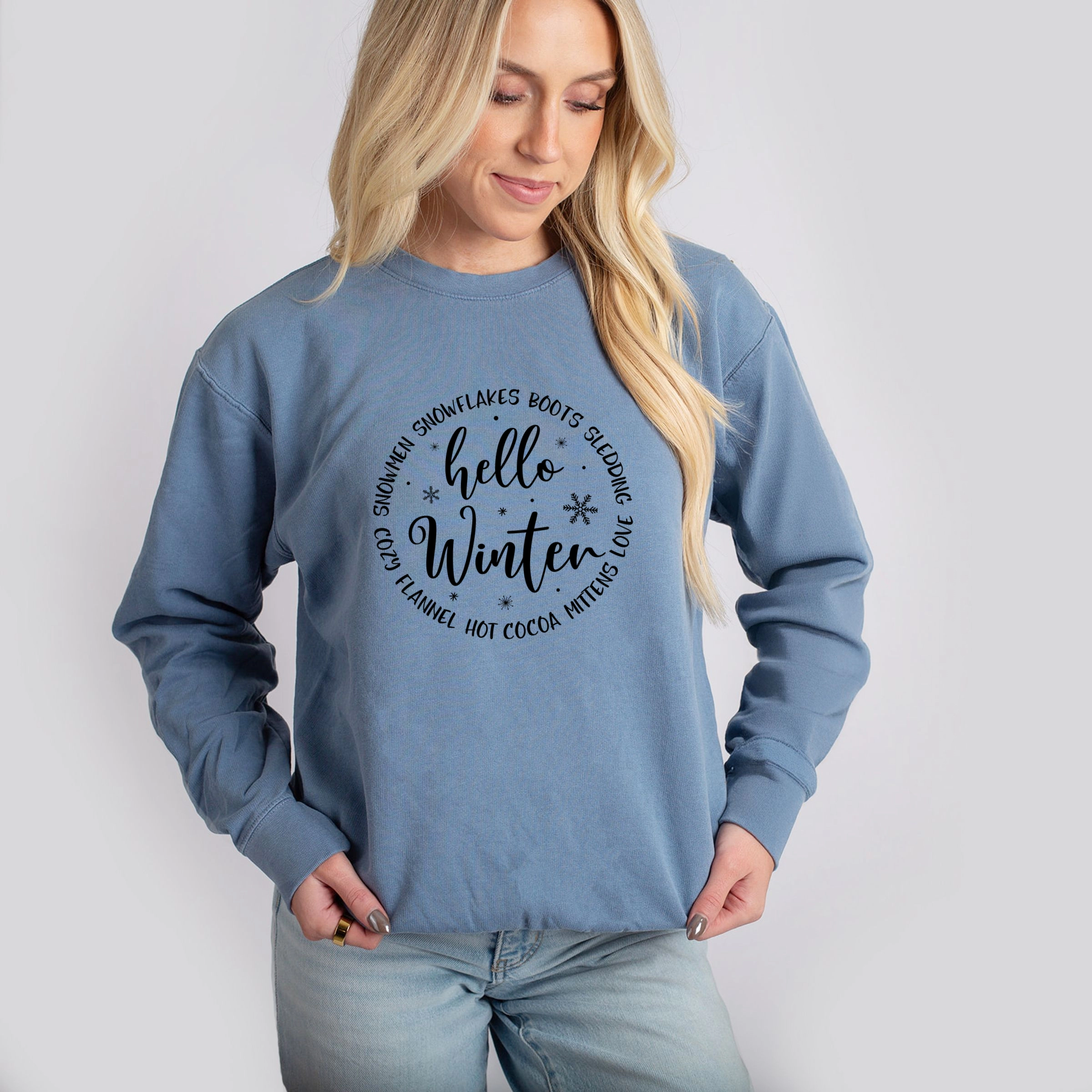 Simply Sage Market - Hello Winter Circle Women's Lightweight Garment Dyed Sweatshirt