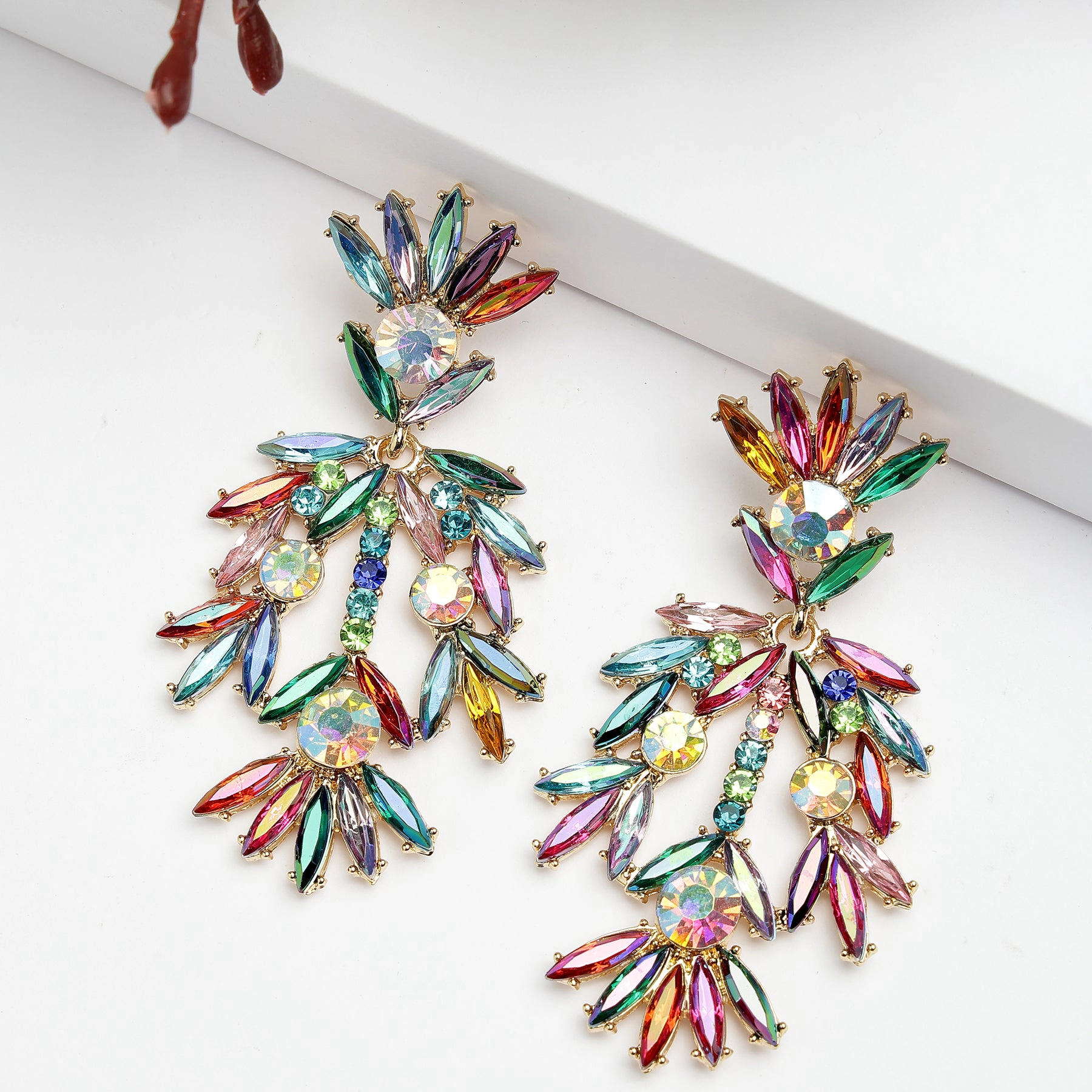 AGP PARIS Womens Diva Collection Fancy Floral Plume Drop Earrings