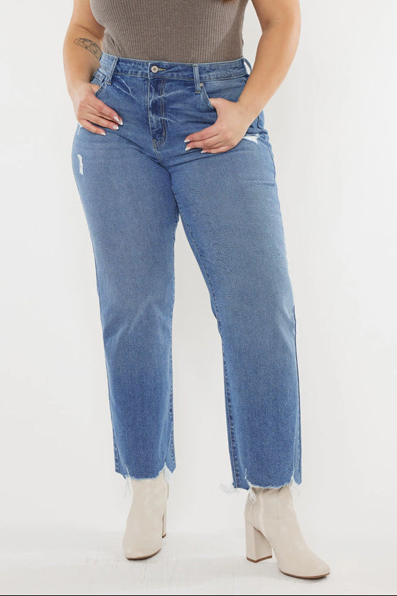 KanCan Women's Plus High Rise Slim Wide Leg Jeans Cassiel