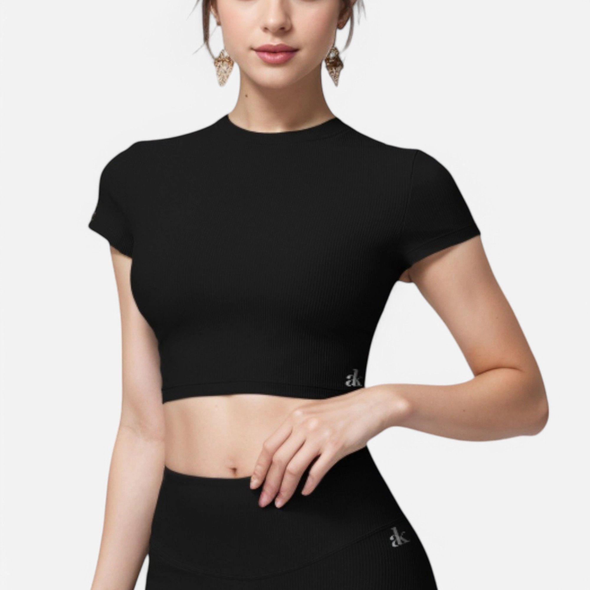 Anna-Kaci Women's Short Sleeve Ribbed Crop Top with Crew Neck and Stretch Fabric