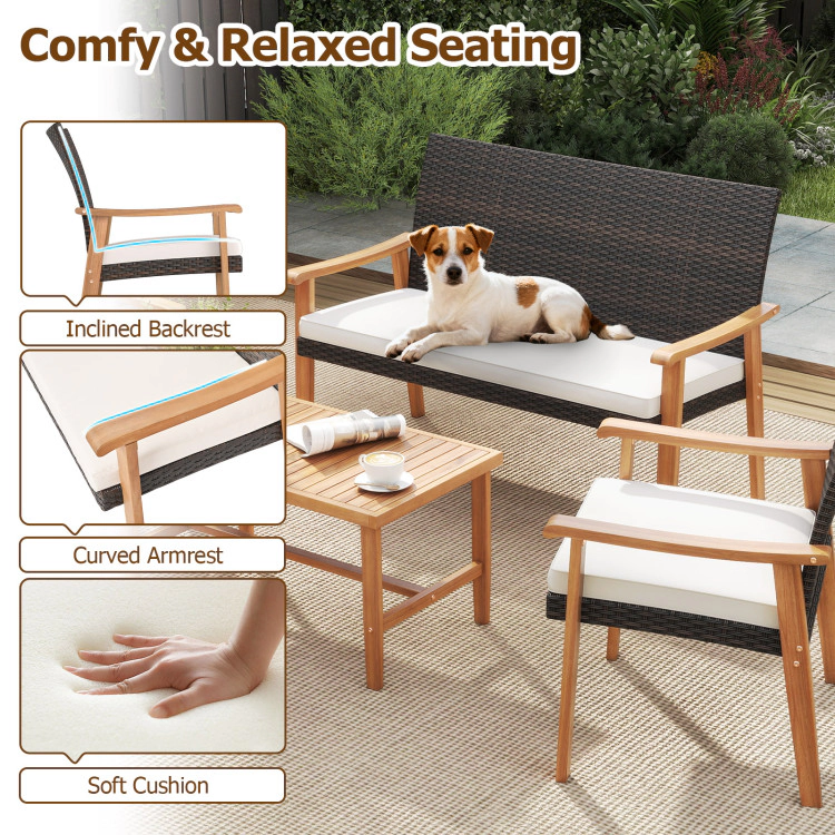 Hivvago 4 Piece Patio Furniture Set Pe Rattan Porch Chairs With Acacia Wood Coffee Table And Soft Cushions