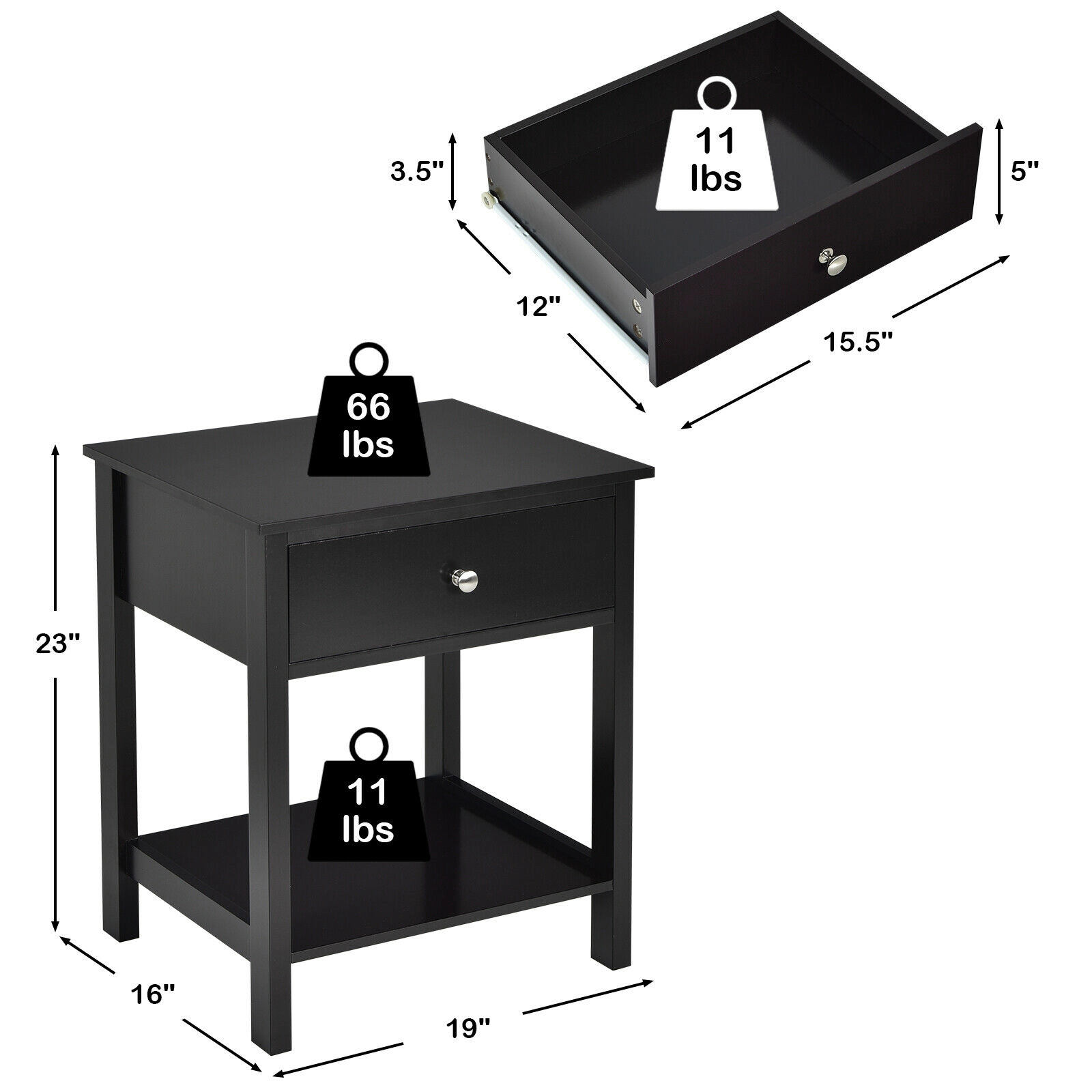 Hivvago Wooden Storage Shelf with Drawer for Bedroom and Living Room