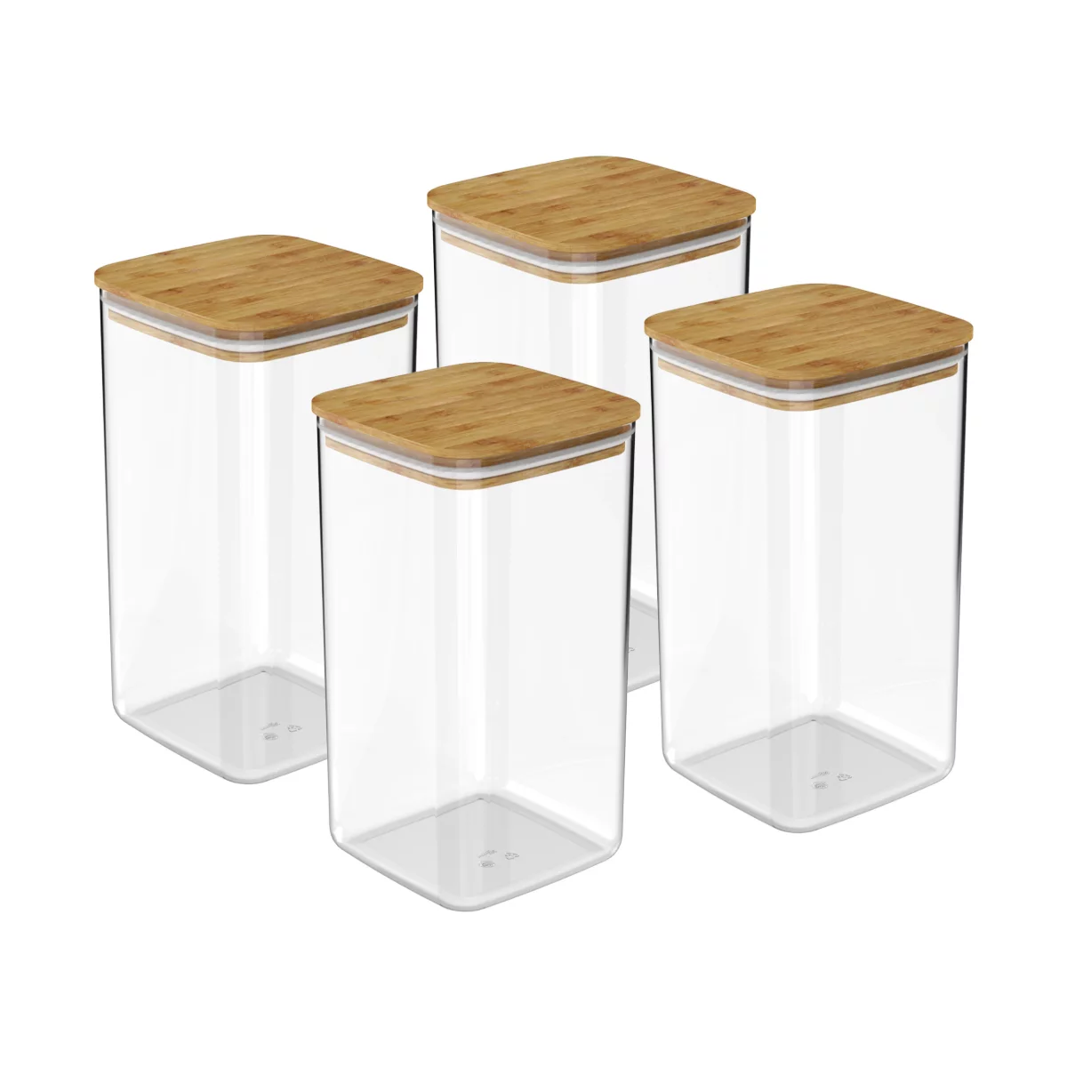 OU Airtight Food Storage Container Set 8pc, Clear Plastic Container w/ Leak Proof Bamboo Lid, Stackable Pantry Organizer