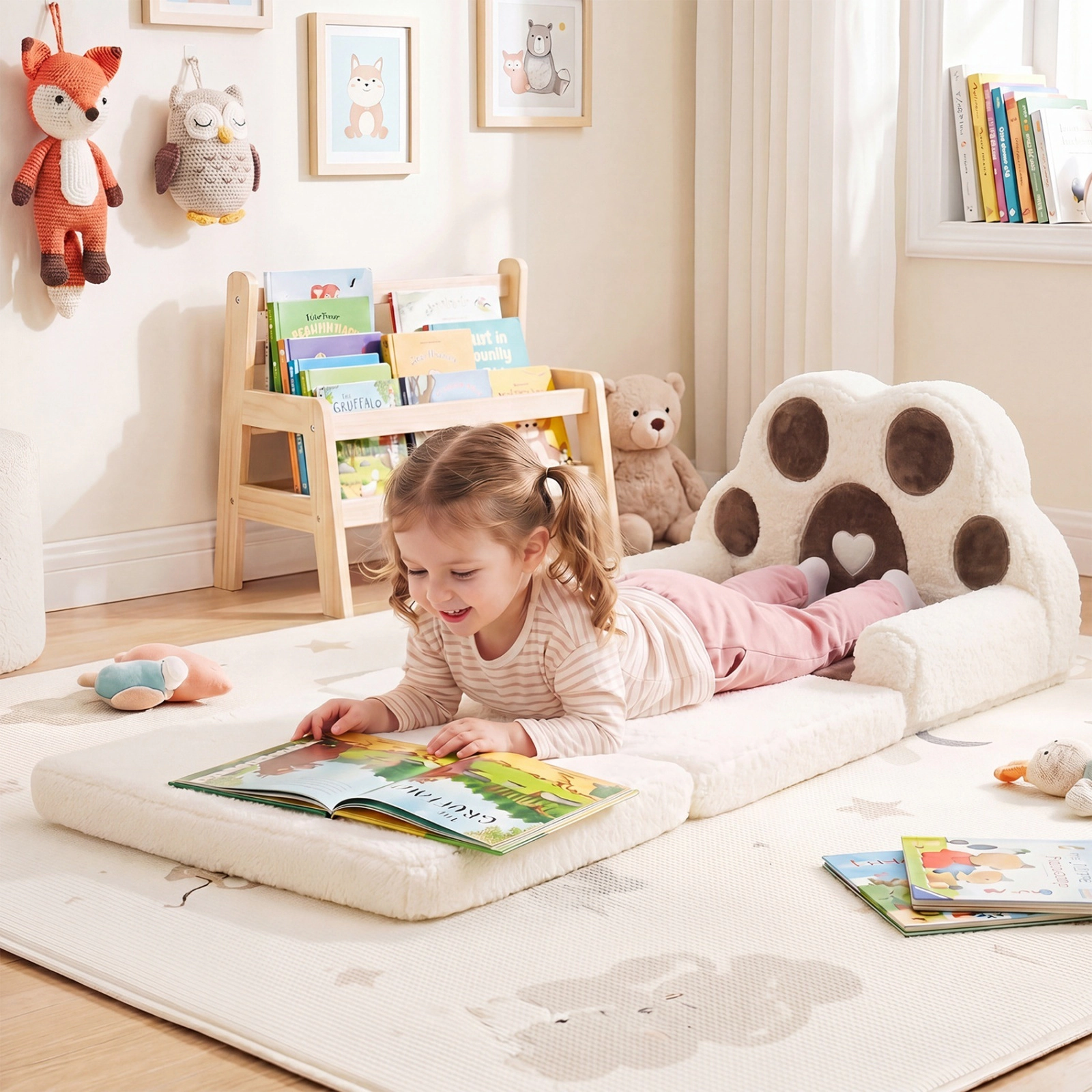 SUGIFT Brown Velvet 2-in-1 Toddler Couch and 50.5-in Lounger