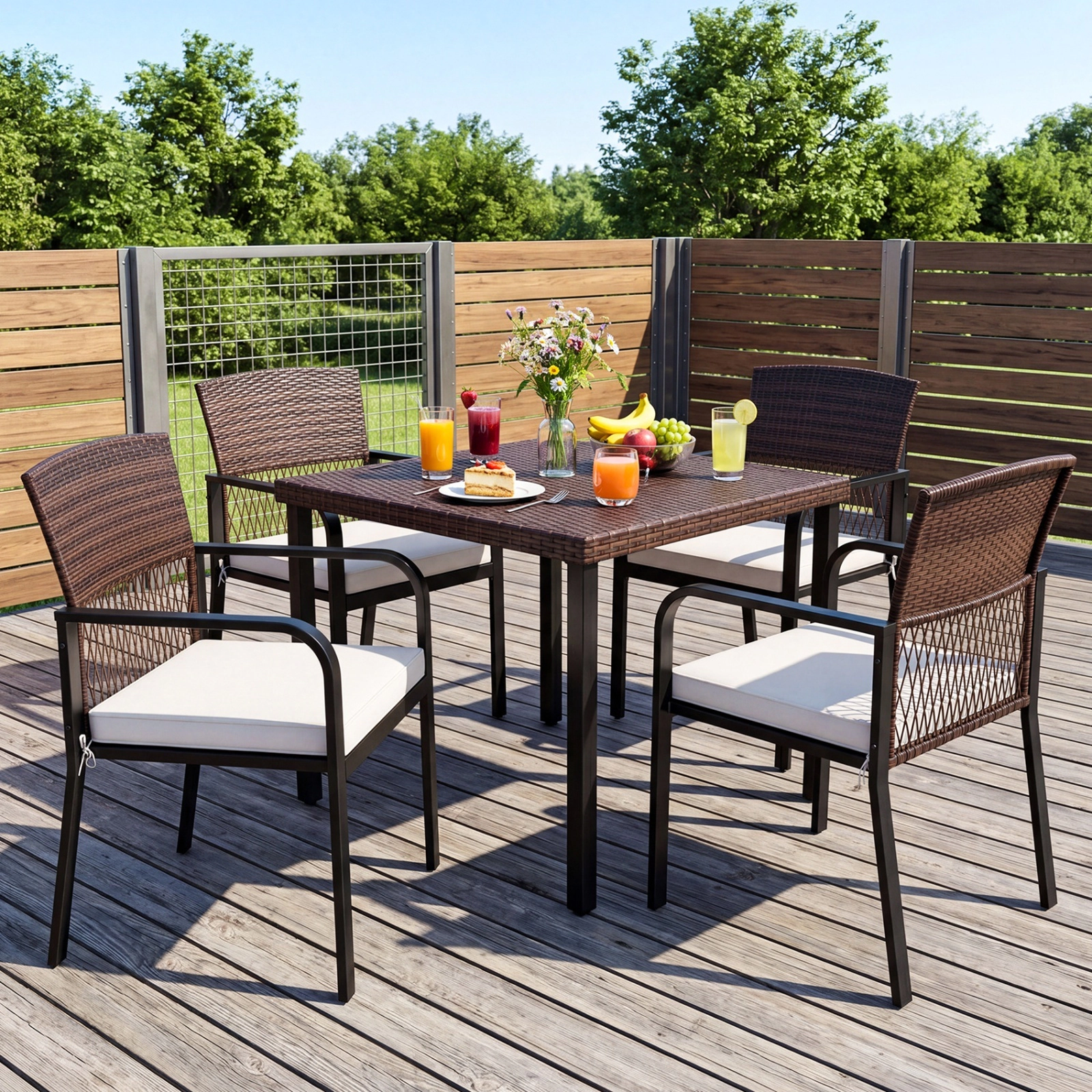 SUGIFT Outdoor Dining Chairs Set of 4, Ventilated Backrest, Cushions, Levelers, Beige