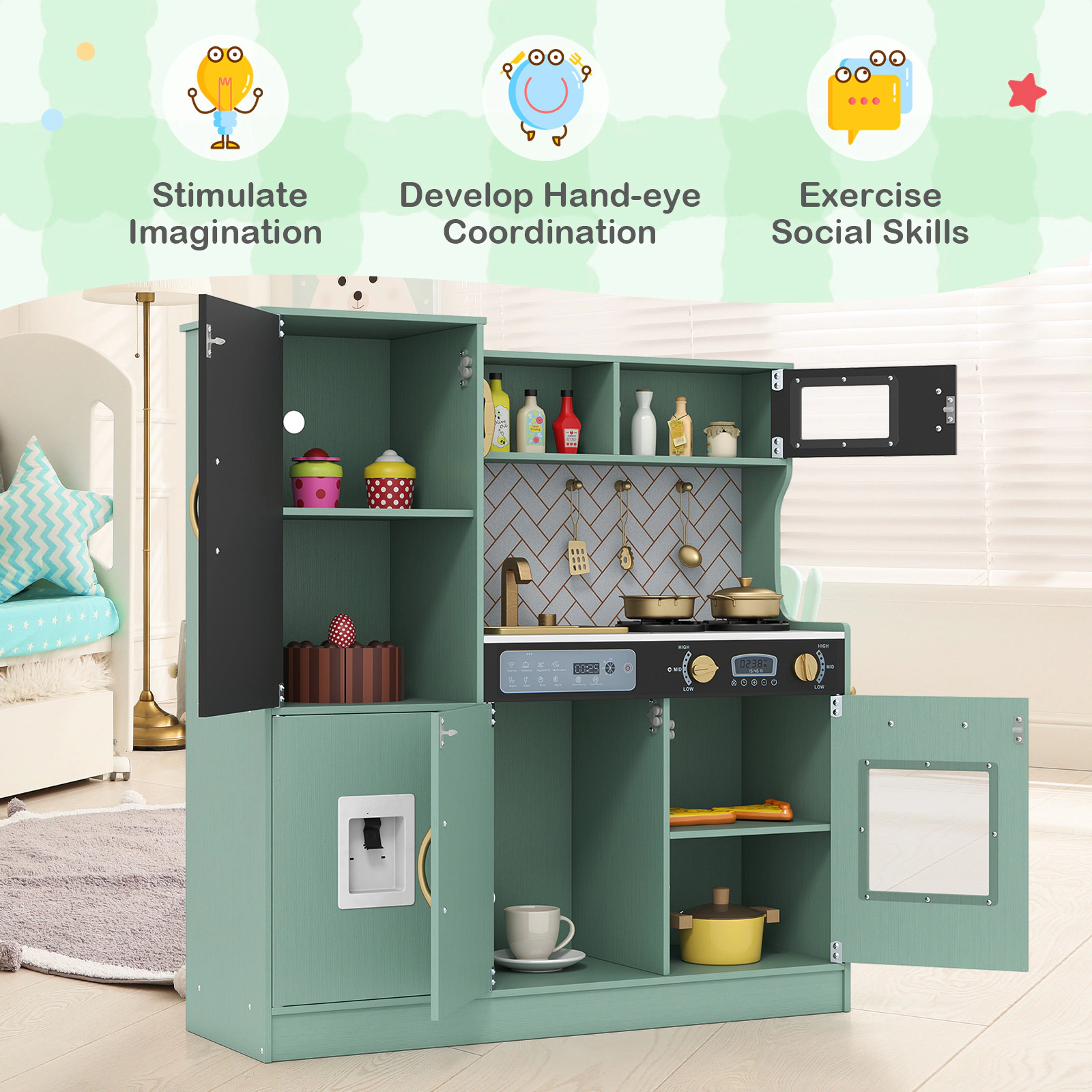 SUGIFT Dishwasher Microwave and Cooking Utensils Kids Pretend Play Kitchen