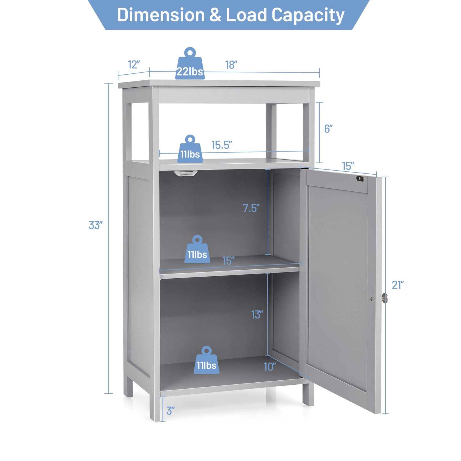 SlickBlue 33" Bathroom Storage Cabinet with Adjustable Shelf, Gray