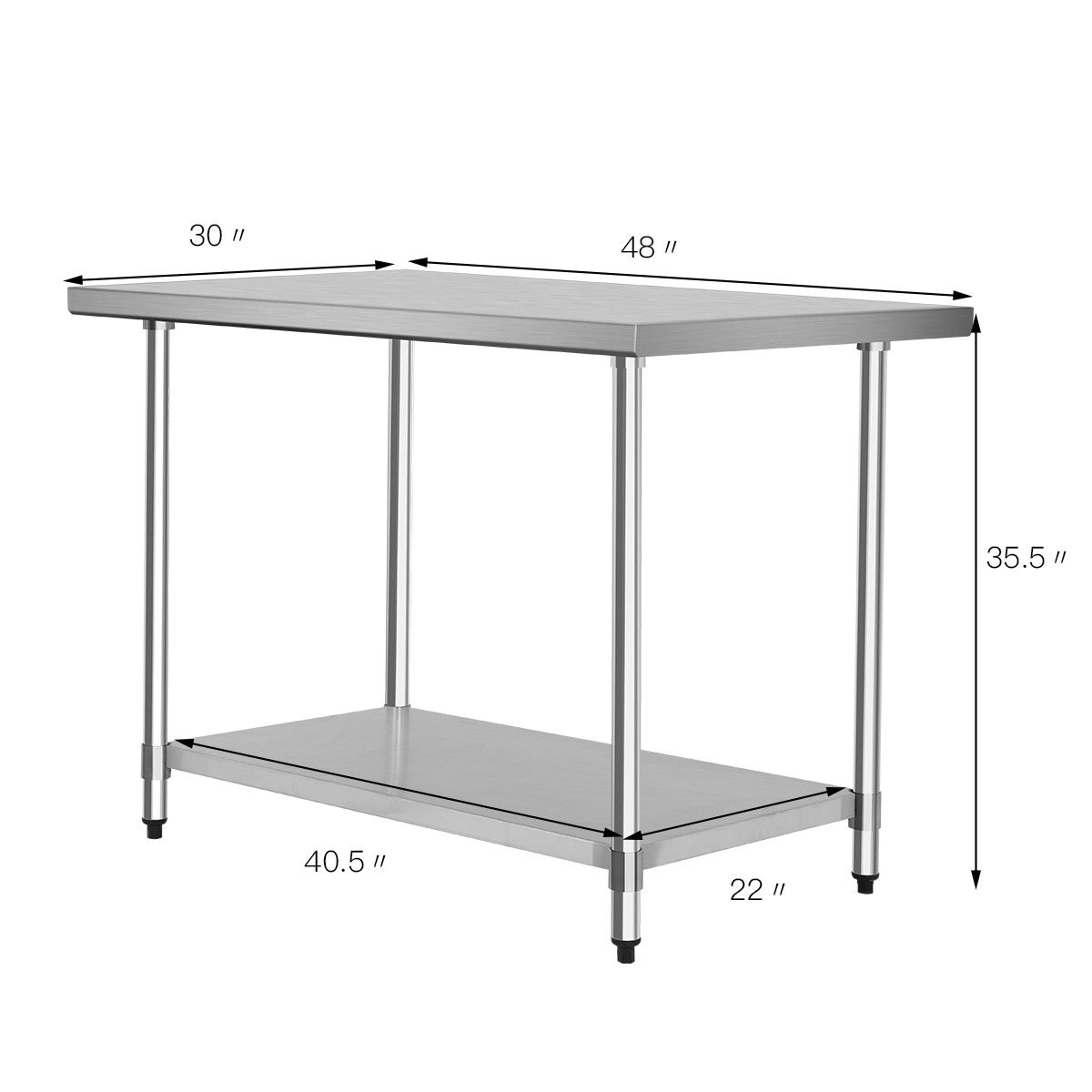 SUGIFT Silver 48-in x 30-in 550-lb Stainless Steel Commercial Kitchen Work Prep Table with Under Shelf