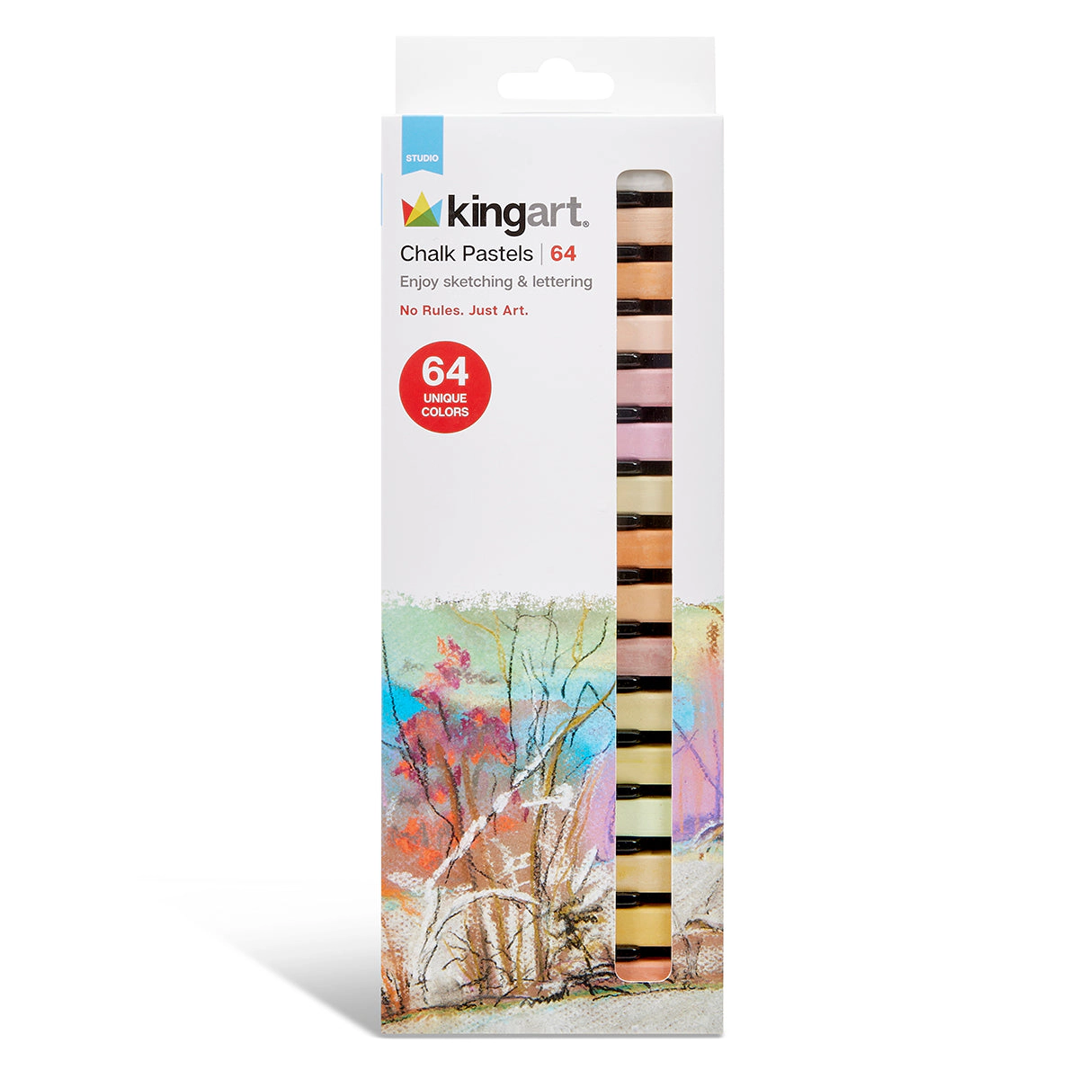 KINGART Square Soft Chalk Pastels - 64 Colors
