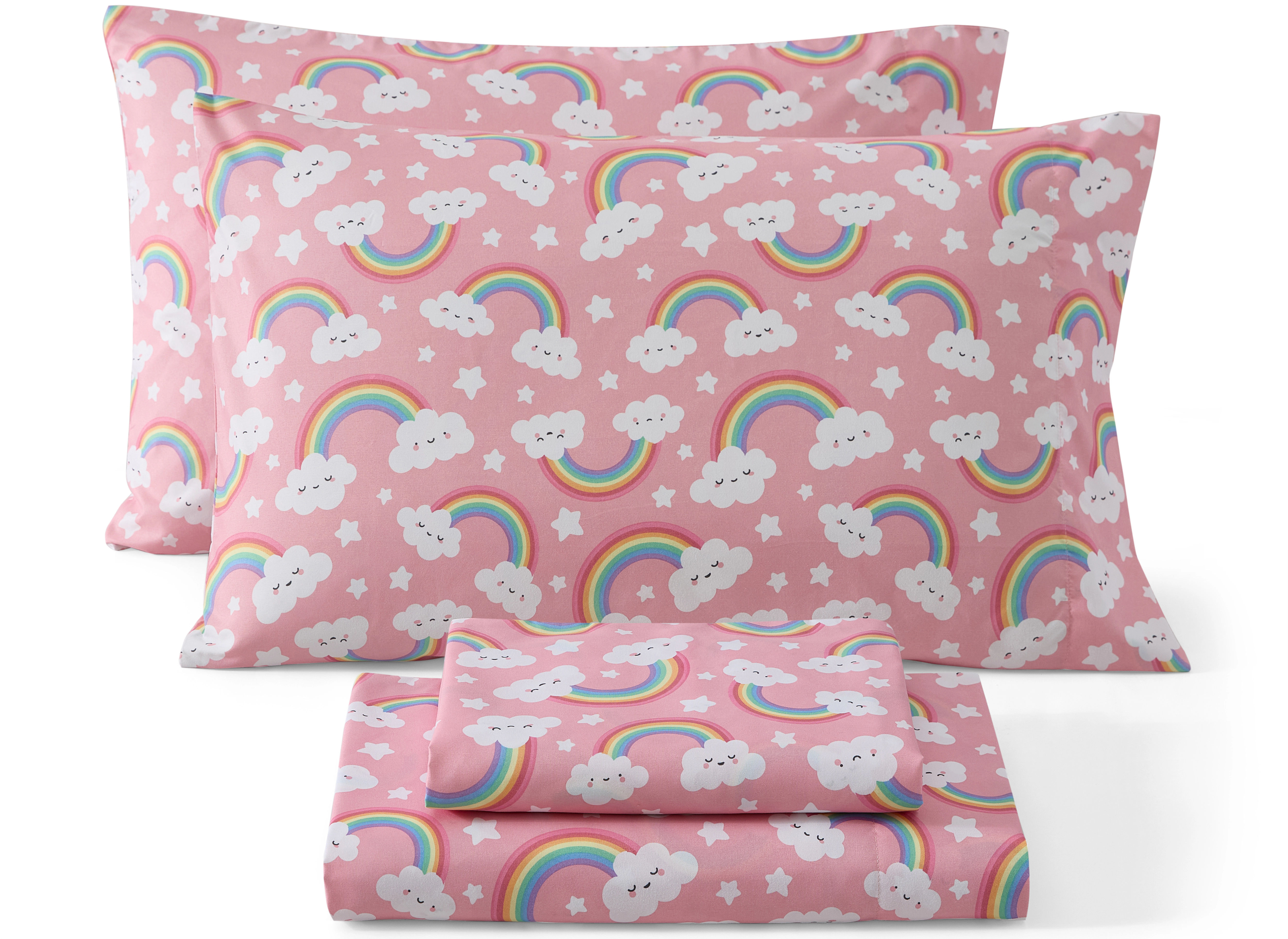 HLC.ME Purple Rainbow Printed Girls Bed Sheets Set - Wrinkle Resistant & Ultra Soft Fits Mattresses up to 15 Deep
