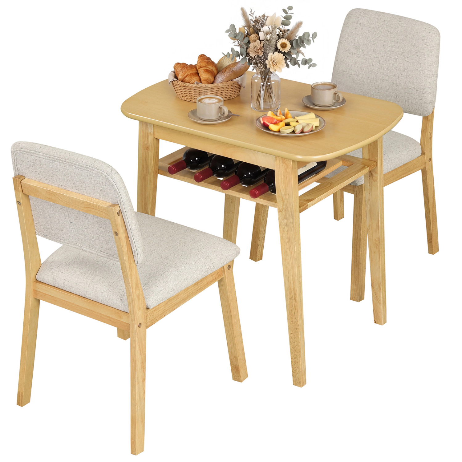 LJG 3-Piece Dining Table Set for 2 with Upholstered Chairs