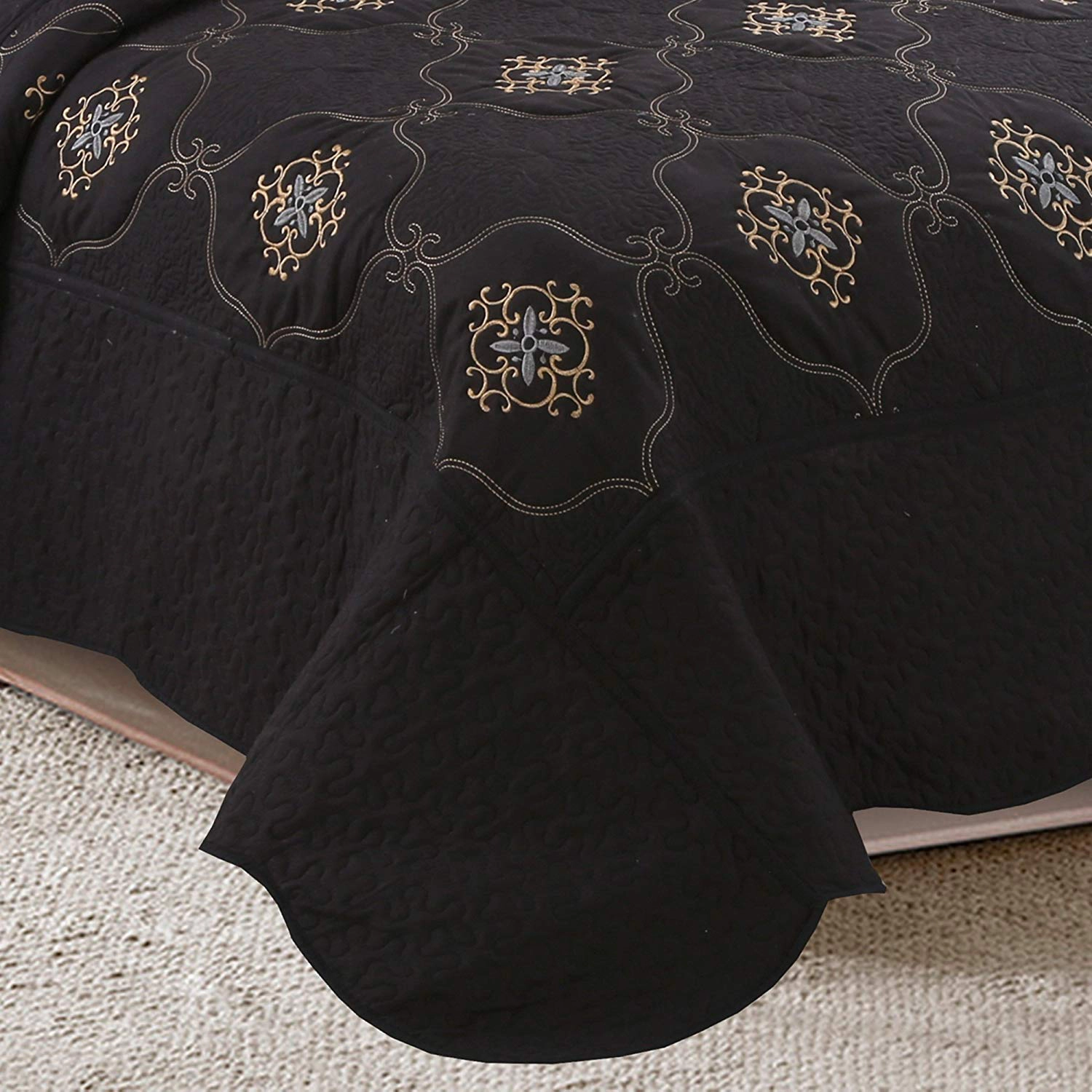 MarCielo 3 Pieces Luxury Embroidered Quilt Set Oversized Bedspread
