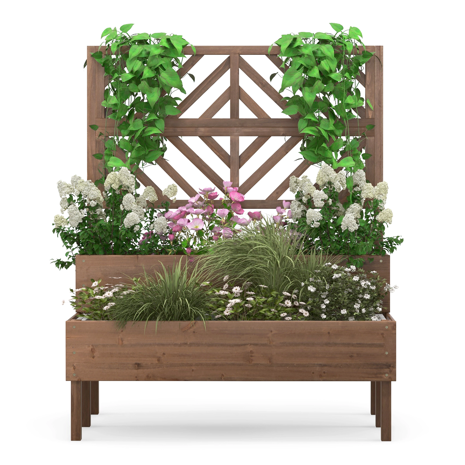 SlickBlue Brown 2 Tier Raised Garden Bed with Trellis for Outdoor Plants
