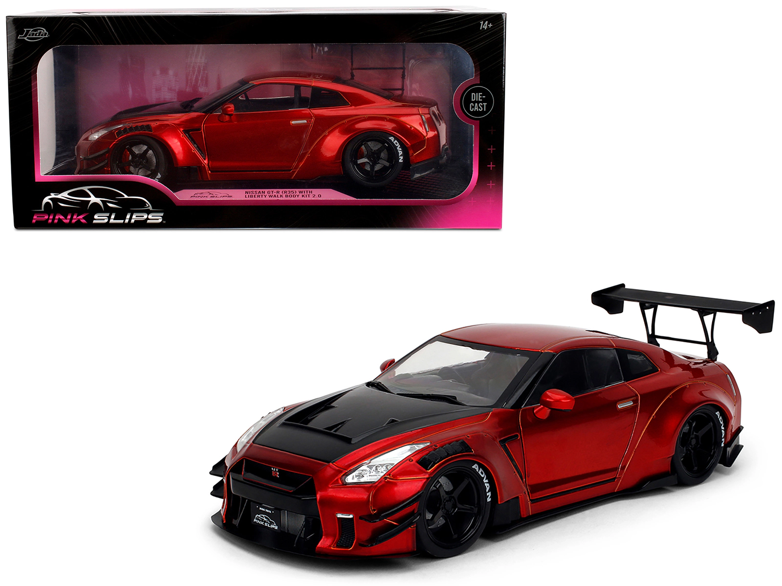 Jada Nissan GT-R (R35) Liberty Walk Body Kit 2.0 RHD (Right Hand Drive) Red Metallic with Carbon Hood "Pink