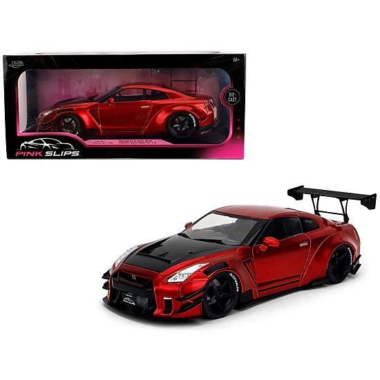 Jada Collectible Nissan Gt-R (R35) Liberty Walk Body Kit 2.0 Rhd (Right Hand Drive) Red Metallic With Carbon Hood "Pink