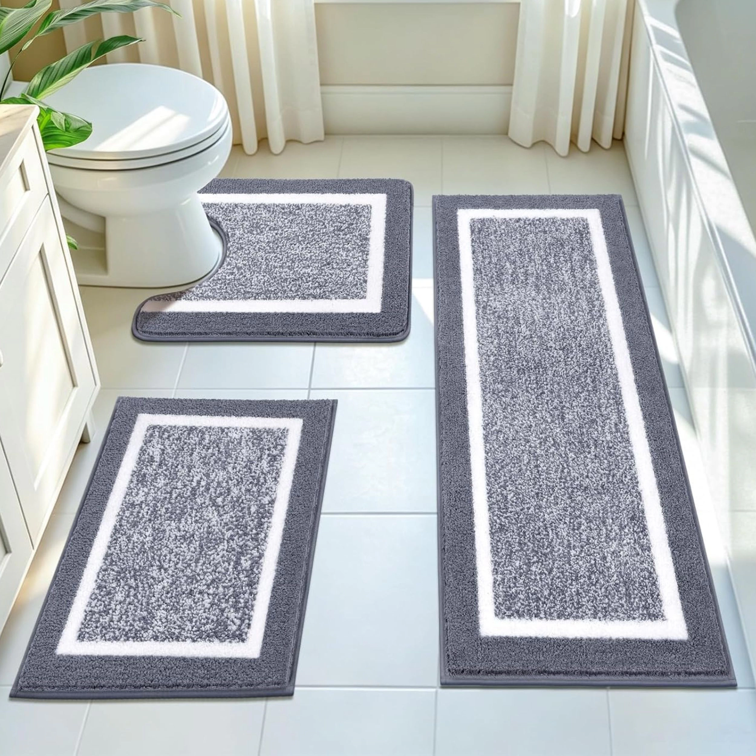Stock Preferred Pack of 3 Plush Microfiber Non Slip Bathroom Rug Set