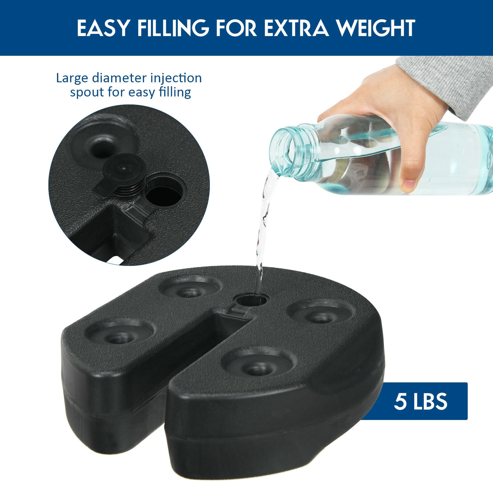 SUGIFT Set of 6 No-Pinch Canopy Weight Plates 5-lb Water-Filled PE Weight Plate Kit Black