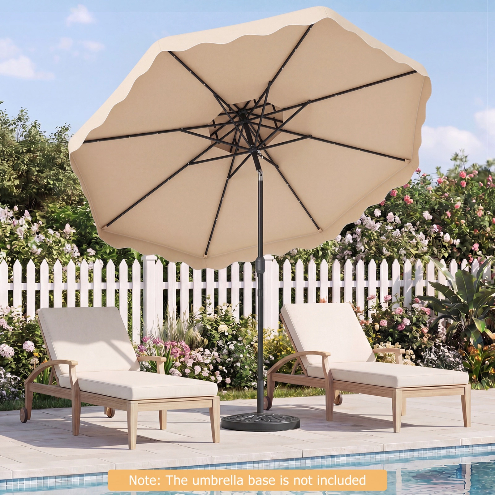 SUGIFT 9-ft Beige Solar Patio Umbrella with 24 LED Lights, Crank Lift and Push-Button Tilt