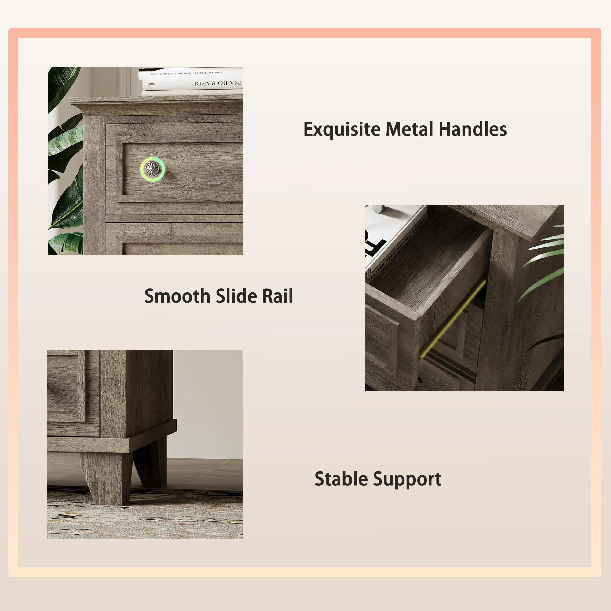 6 Drawer Dresser, Wooden Storage Chest with Metal Handles, Large TV Stand for Bedroom & Living Room