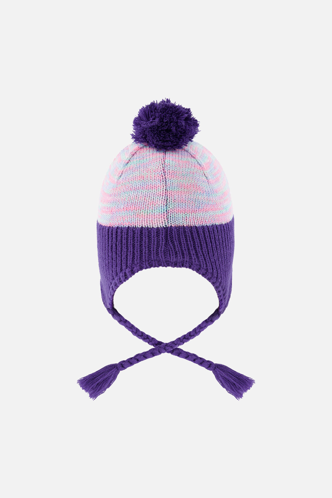 Deux par Girls Vertical Striped Winter Peruvian Knit Hat with Pompom
