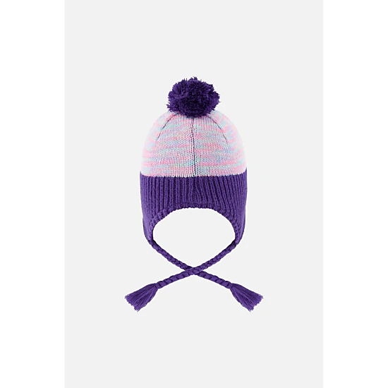 Deux par Deux Girls Vertical Striped Winter Peruvian Knit Hat with Pompom