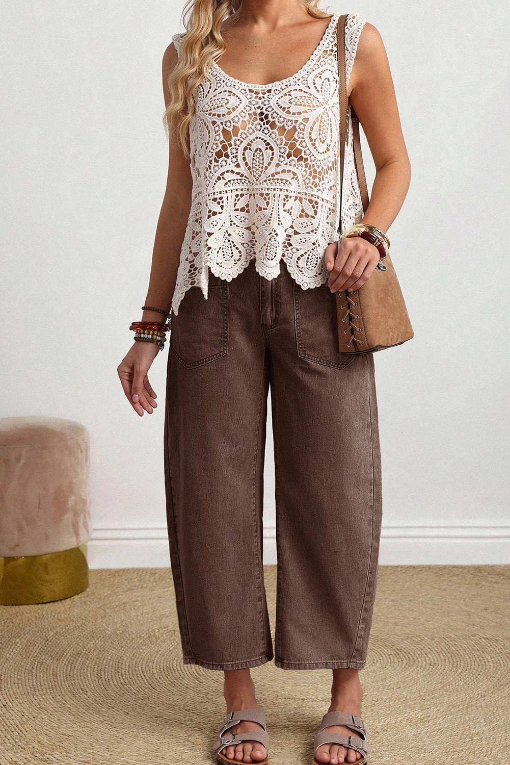 Threaded Pear Rhea ankle Length Barrel Jeans