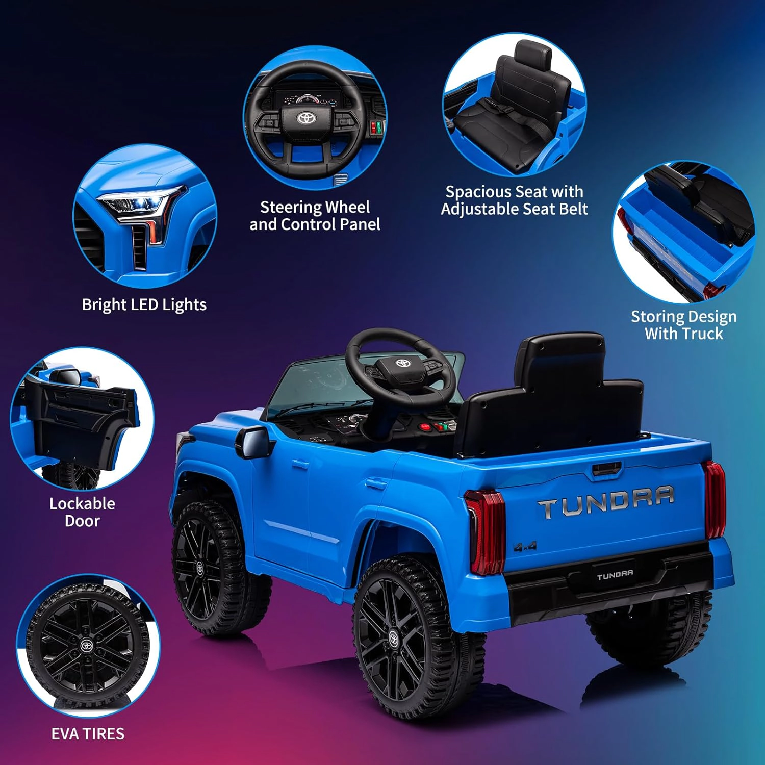 12V Licensed Toyota Tundra Kids Ride On Truck, Electric Car w/Remote Control, LED Lights, 3 Speeds, Suspension