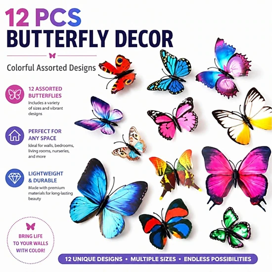 Home Collection Pack of 12, 3D Butterfly PVC Wall Stickers Home Decor Decals