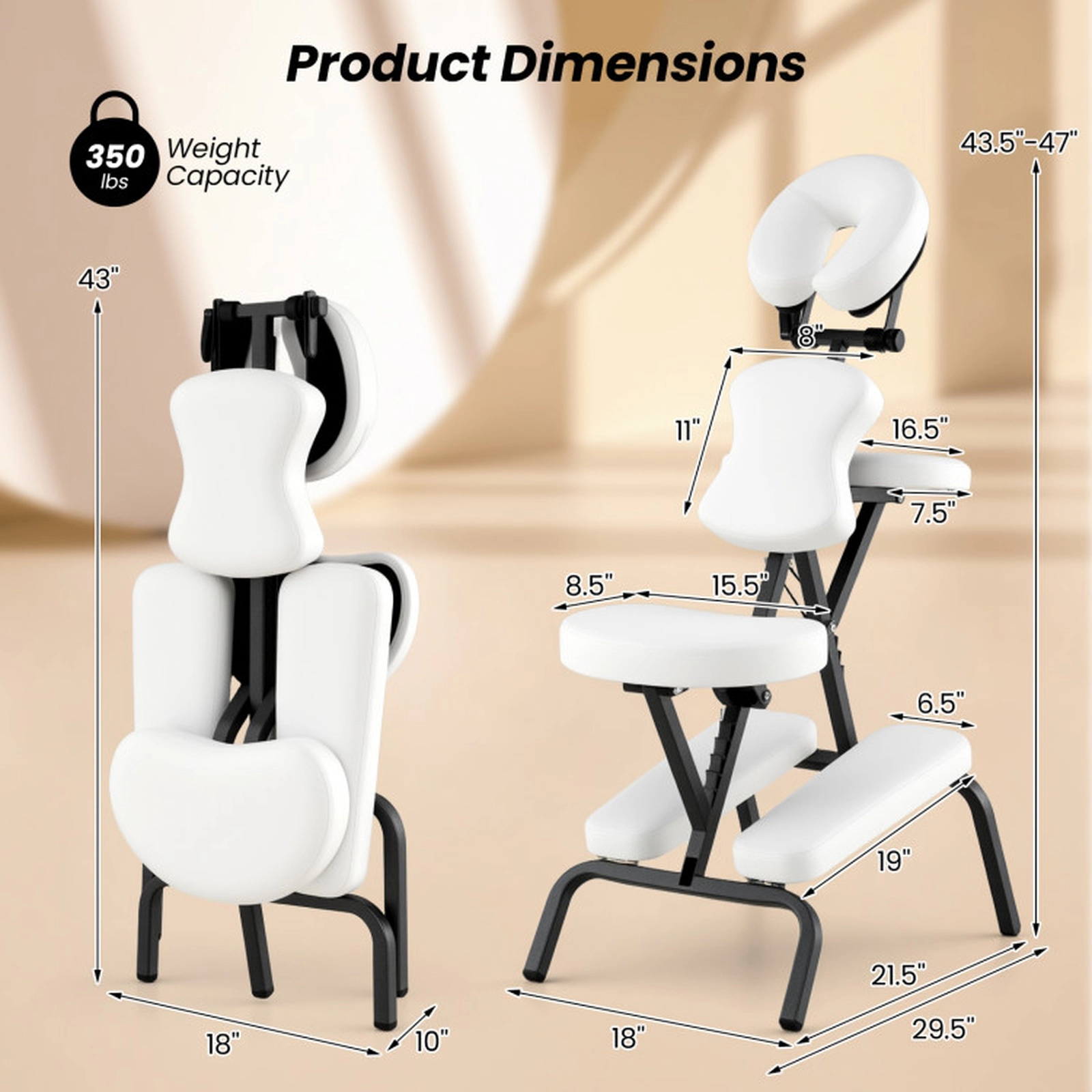 SUGIFT White Folding Portable Massage Chair with Carrying Bag 19-in W 30-in D 45-in H 350-lb Seat Capacity