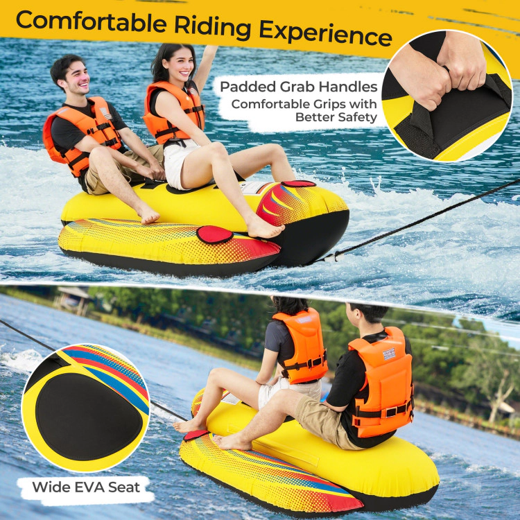 SUGIFT 1 or 2 Person Inflatable Towable Tube Banana Boat Water Toy 340-lb Capacity Ages 14+ Yellow Blue Red Black
