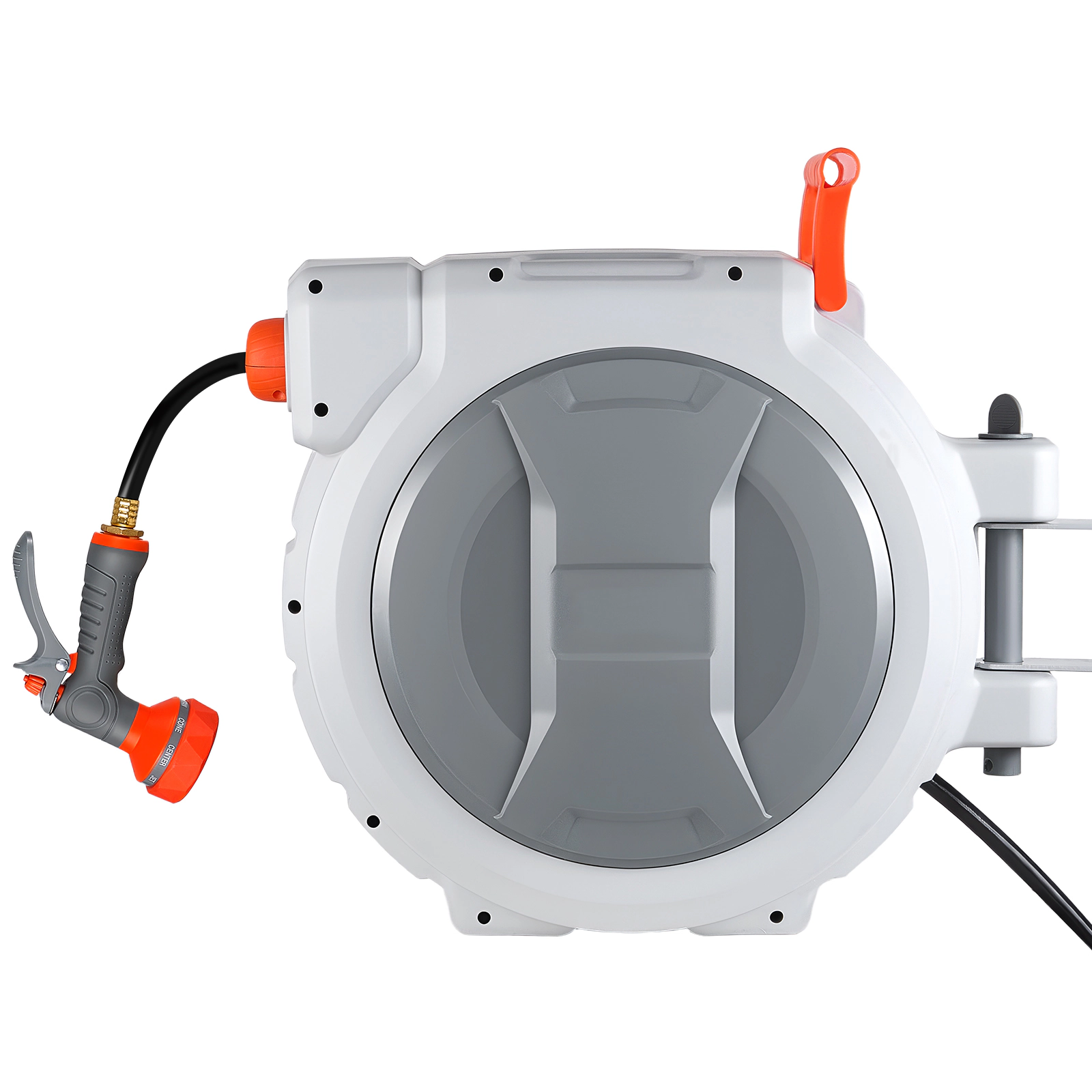 HONGGE Retractable Garden Hose Reel 1/2 in Wall Mounted Hose Reel with 9-Function Sprayer Nozzle and 180° Swivel