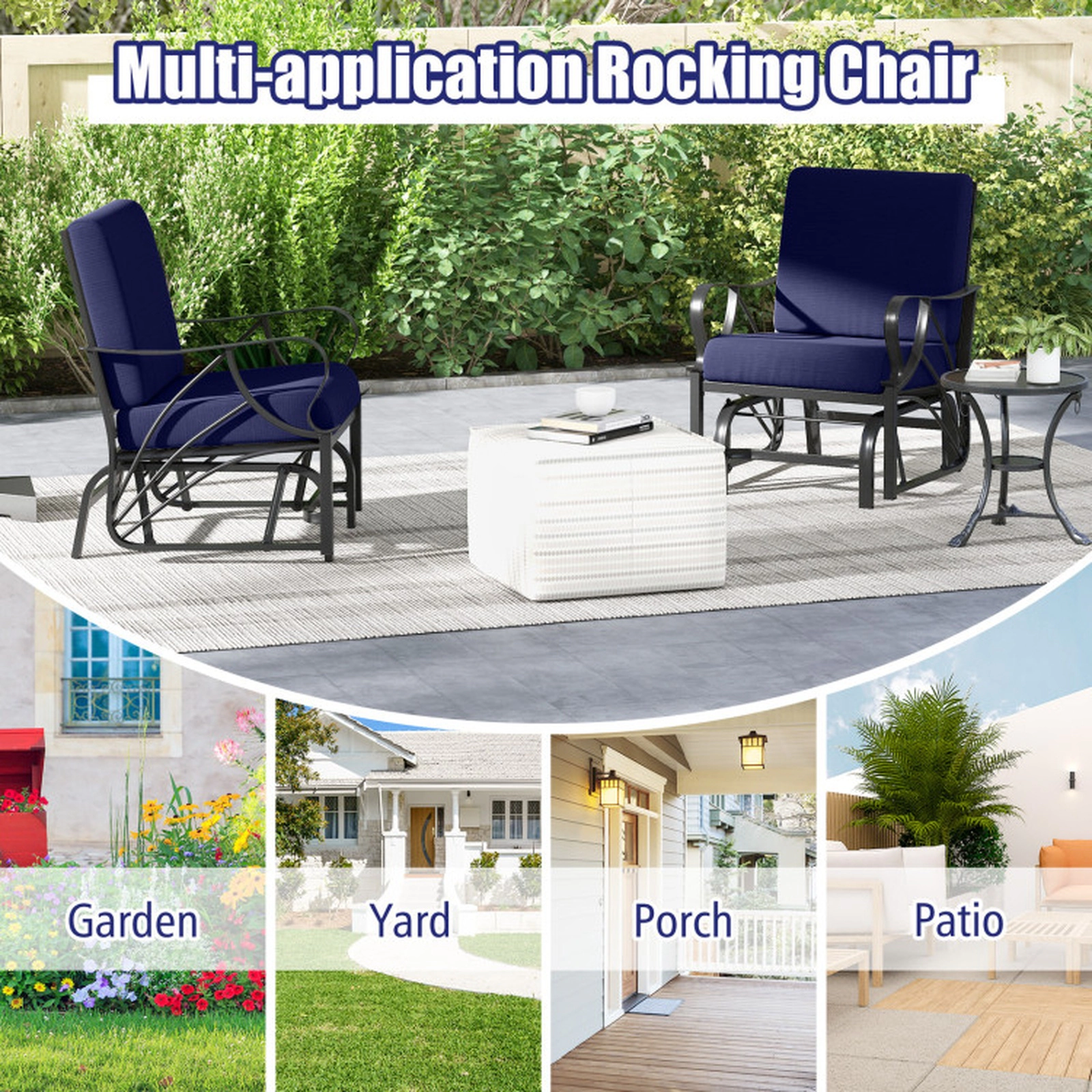 SUGIFT 330-lb Capacity Cushioned Metal Outdoor Patio Glider Rocking Chair with Curved Armrests and Backrest