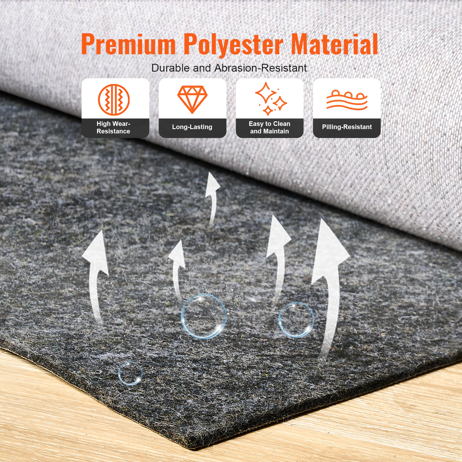 HONGGE Slip Resistant Rug Pad, Protective Cushioning Carpet 1/4 Thick, Dual Surface, Polyester Felt + Latex