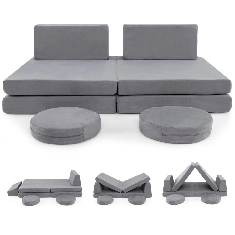 Hivvago 6 Pieces Modular Kids Play Couch Set With Washable Covers For Living Room Playroom-Gray