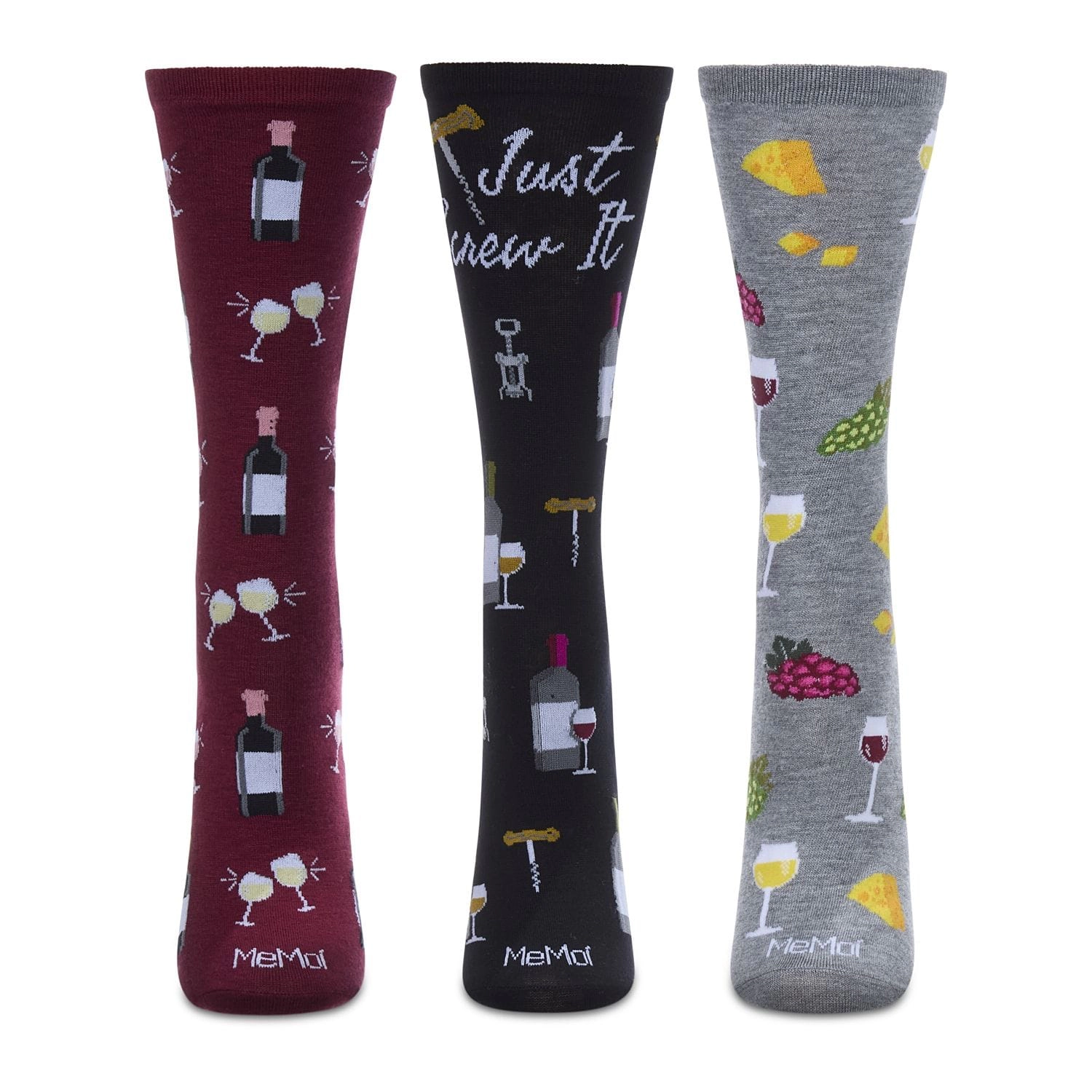 MeMoi Boxed Wine 3 Pack Gift Set Crew Socks