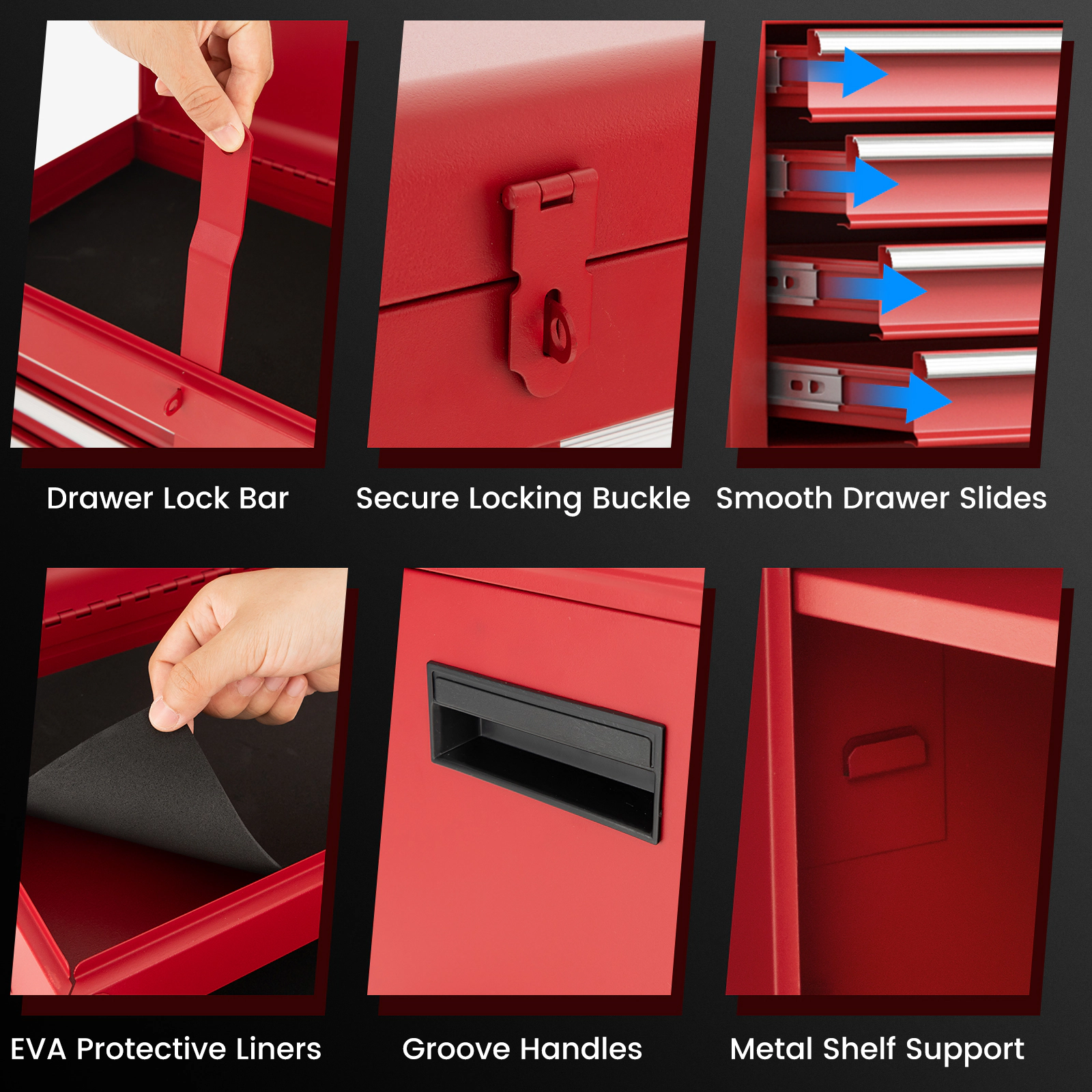 SUGIFT 2-in-1 220.5-lb Capacity Rolling Steel Tool Chest and Cabinet with 5 Sliding Drawers and 4 Hooks