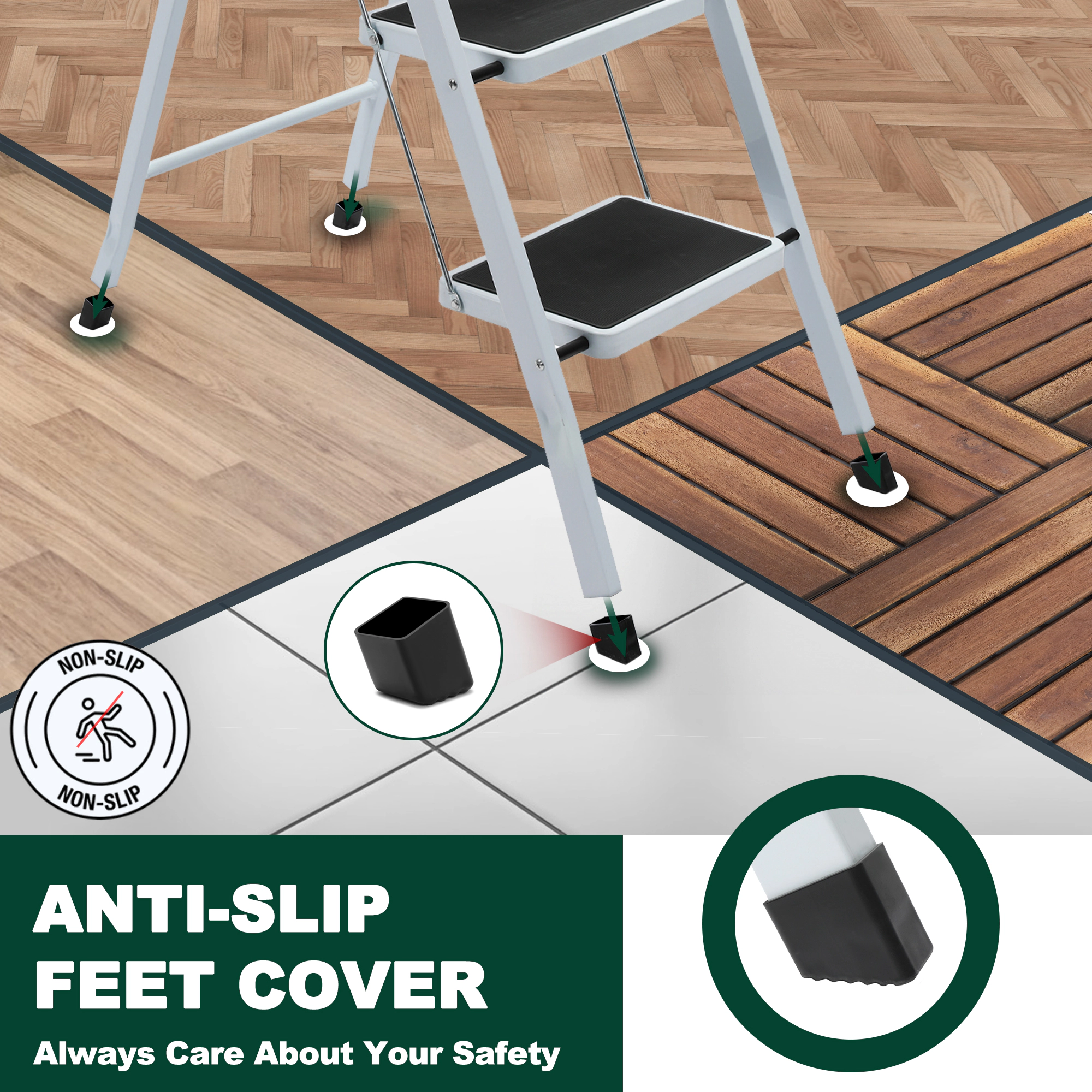 Flynama 4 Step Ladder- 330lb Capacity Steel Foldable Step Stool (White)