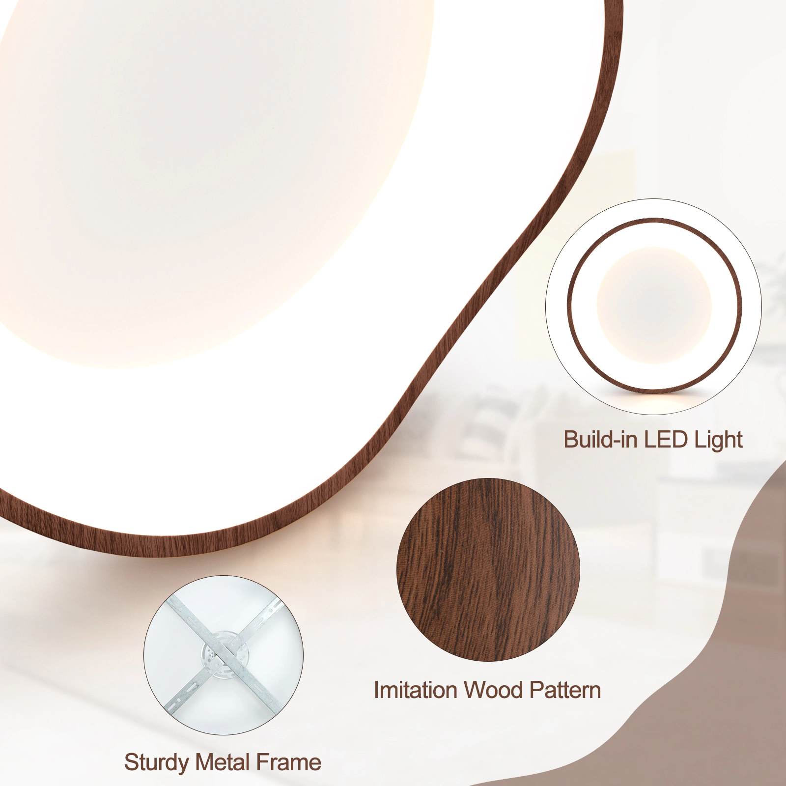 SUGIFT Brown 16.5-Inch Square 24W LED Flush Mount Ceiling Light