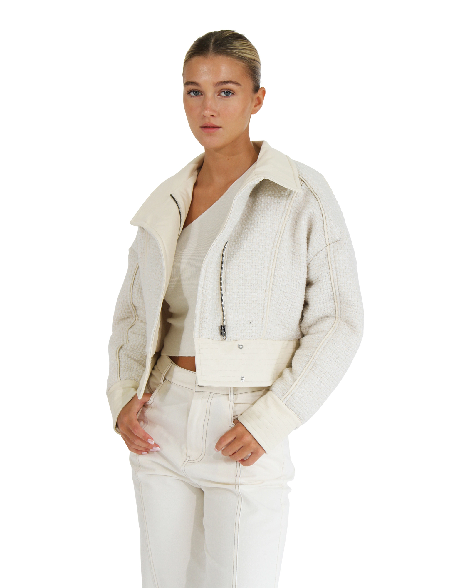 Belle & Bloom Womens Mad Love Cropped Bomber Jacket