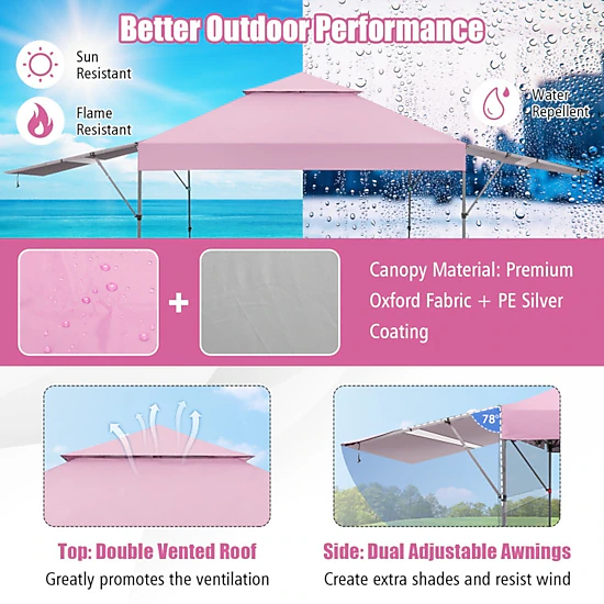 SUGIFT Dual Half-Awning Outdoor Instant Pop-up Canopy Tent Adjustable Height Blue/Gray/White
